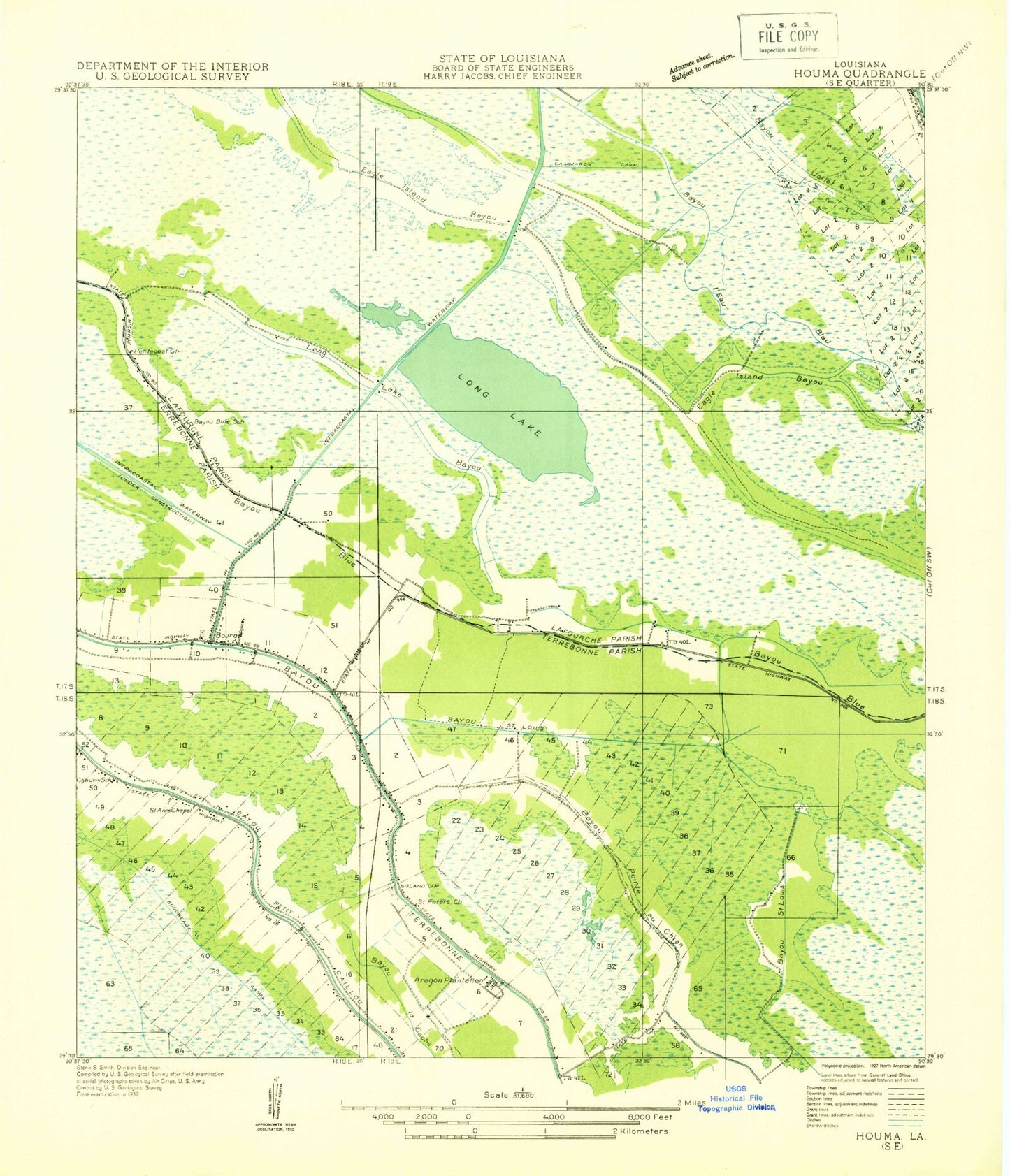 Classic USGS Bourg Louisiana 7.5'x7.5' Topo Map Image