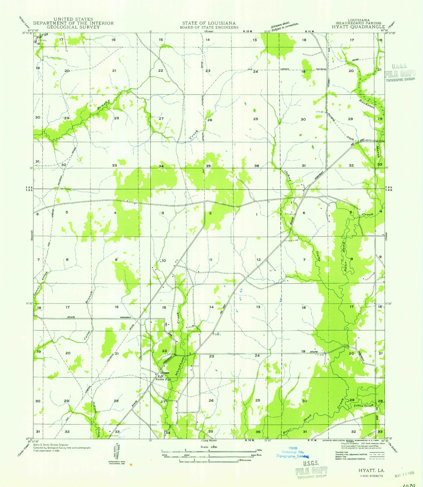 Classic USGS Fields Louisiana 7.5'x7.5' Topo Map Image