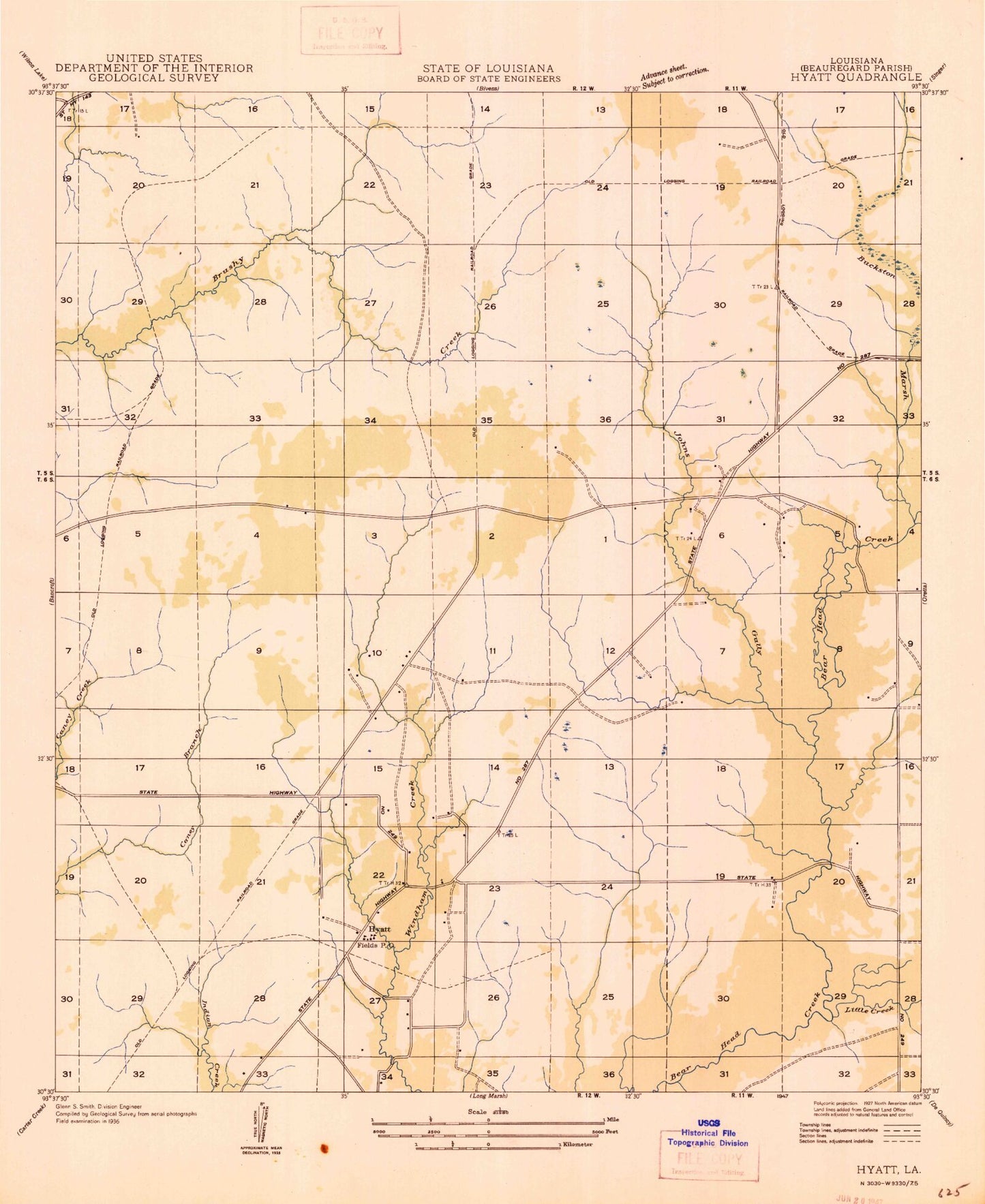 Classic USGS Fields Louisiana 7.5'x7.5' Topo Map Image