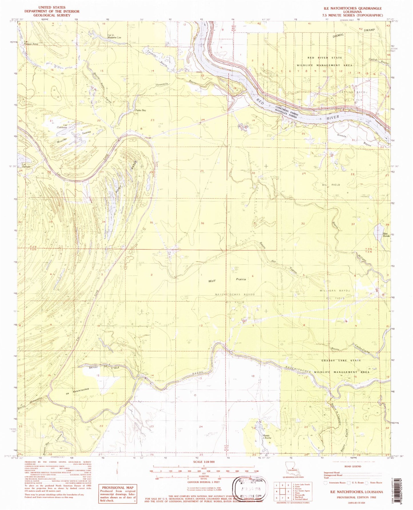 Classic USGS Ile Natchitoches Louisiana 7.5'x7.5' Topo Map Image