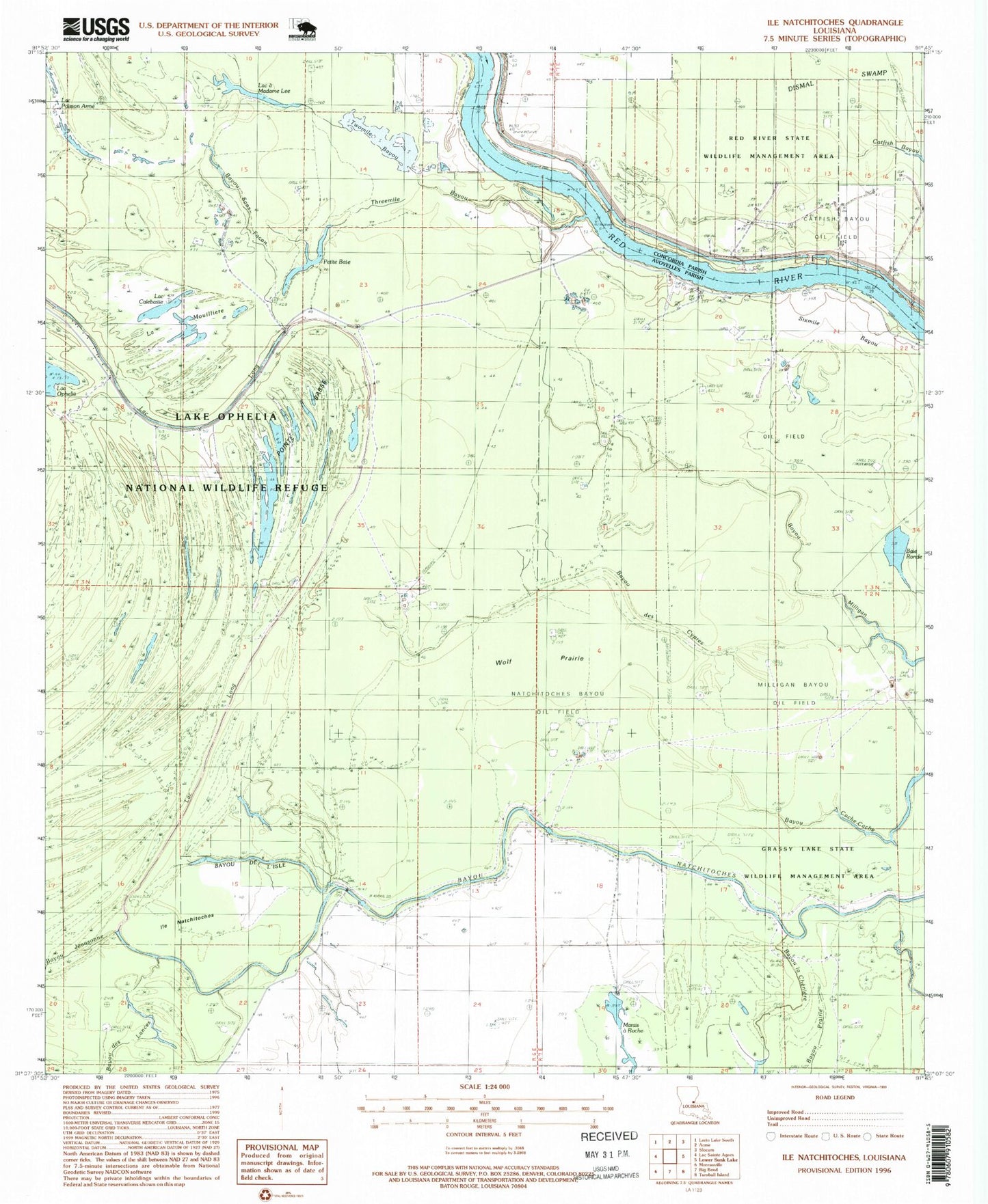 Classic USGS Ile Natchitoches Louisiana 7.5'x7.5' Topo Map Image