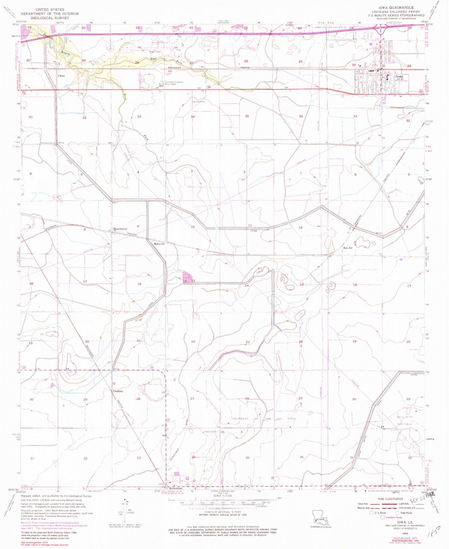 Classic USGS Iowa Louisiana 7.5'x7.5' Topo Map Image