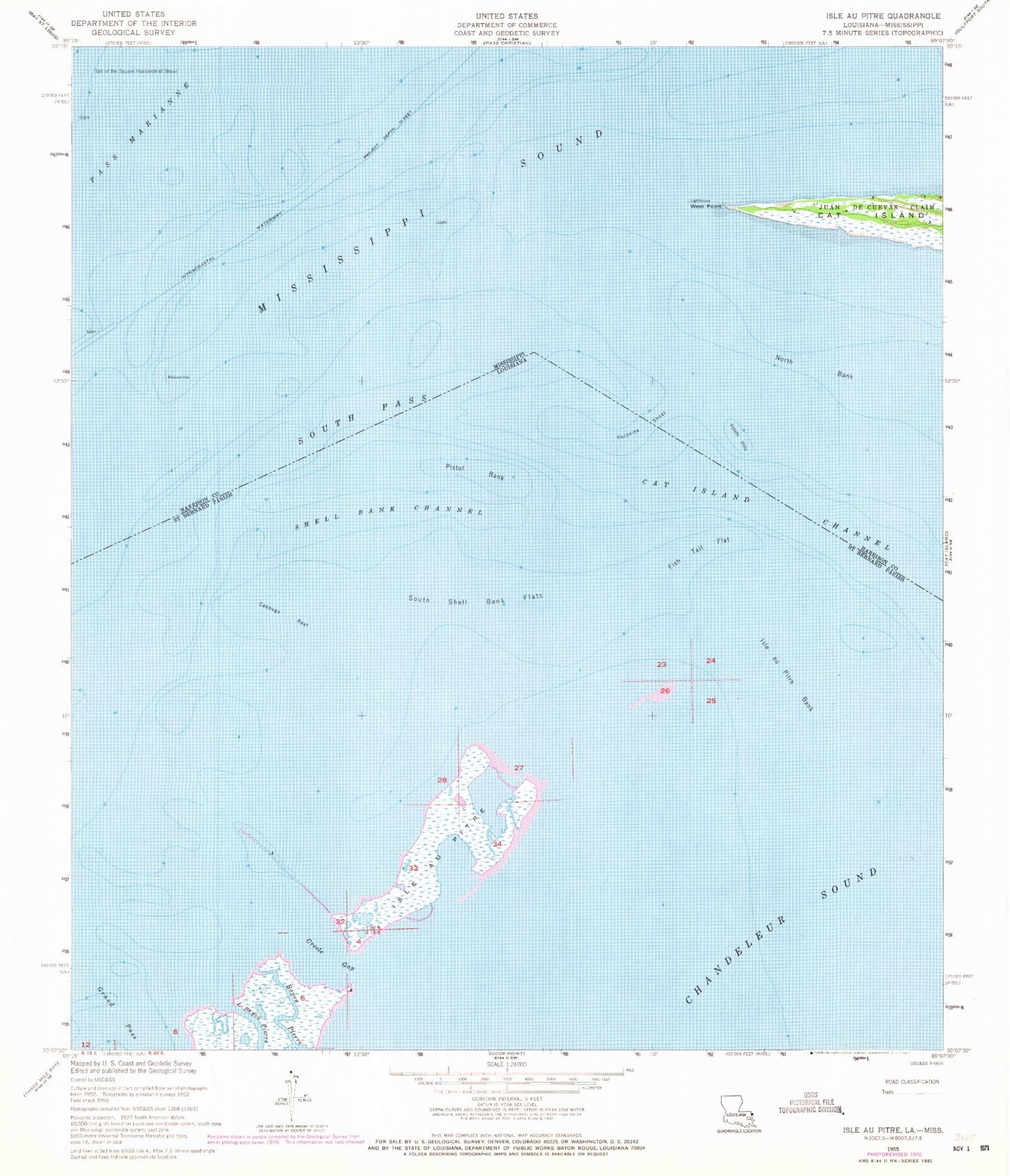 Classic USGS Isle au Pitre Louisiana 7.5'x7.5' Topo Map Image