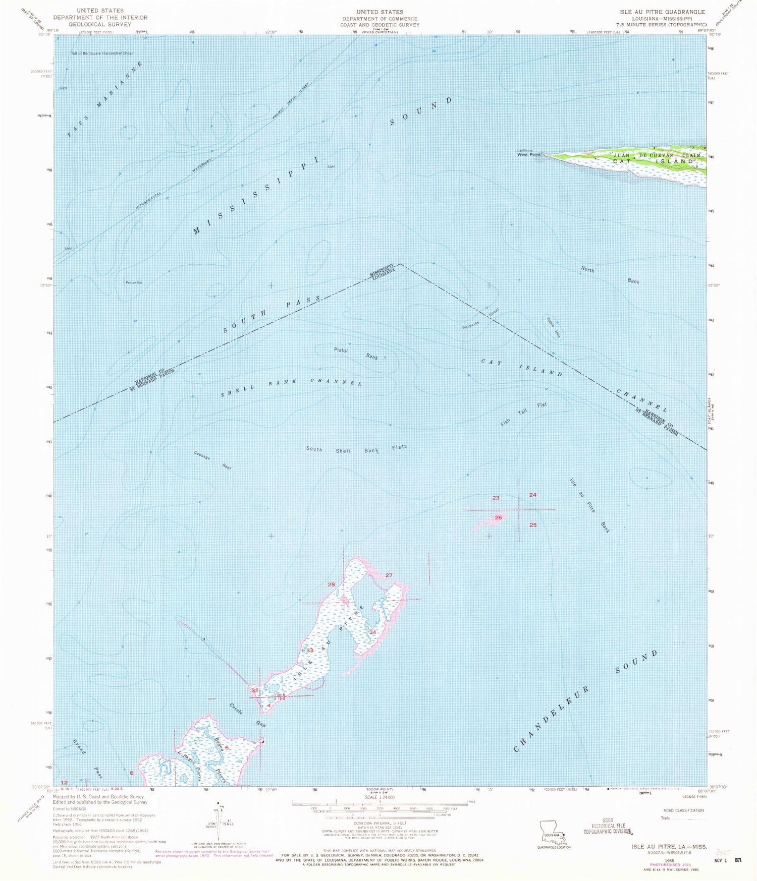 Classic USGS Isle au Pitre Louisiana 7.5'x7.5' Topo Map Image