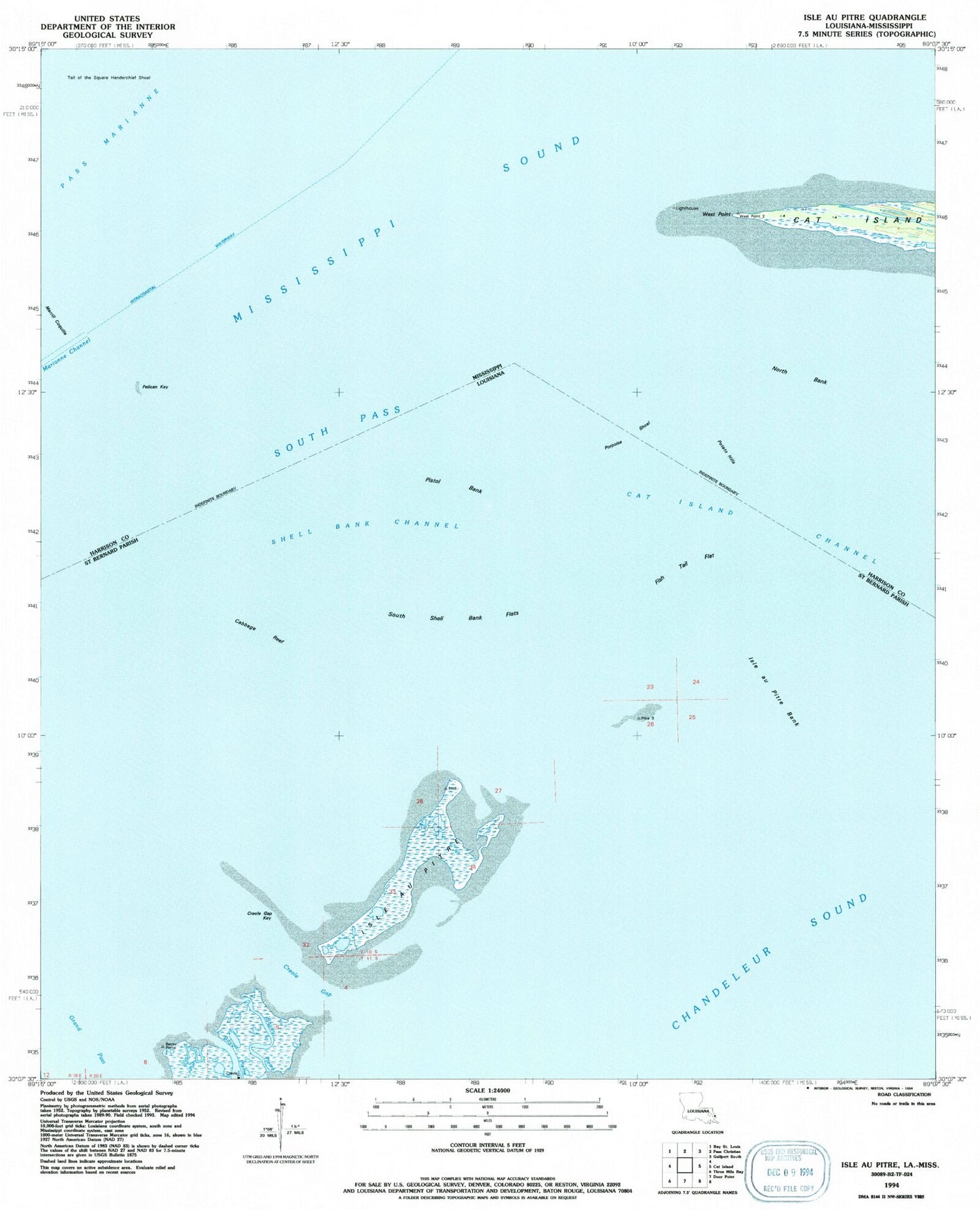 Classic USGS Isle au Pitre Louisiana 7.5'x7.5' Topo Map Image