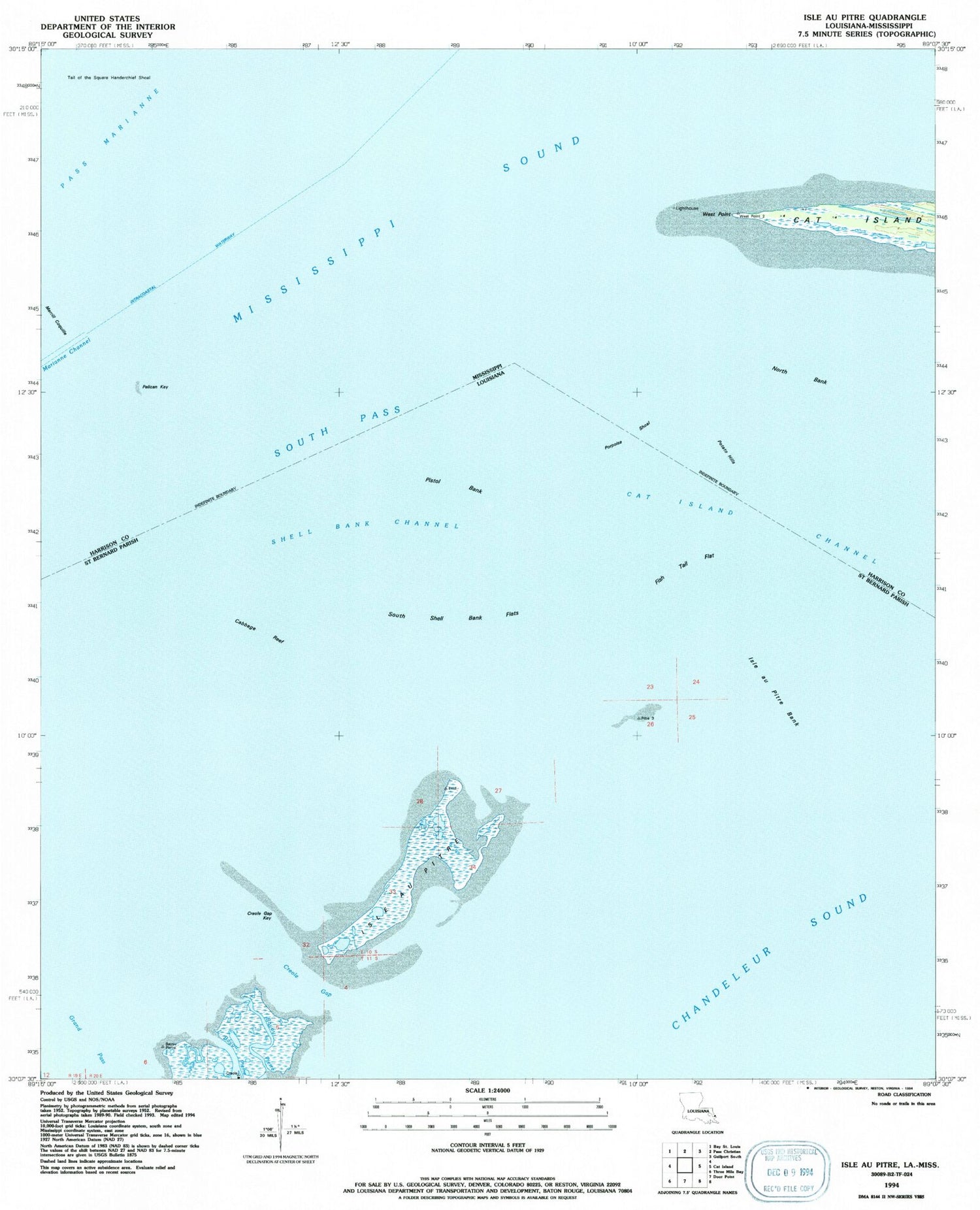 Classic USGS Isle au Pitre Louisiana 7.5'x7.5' Topo Map Image