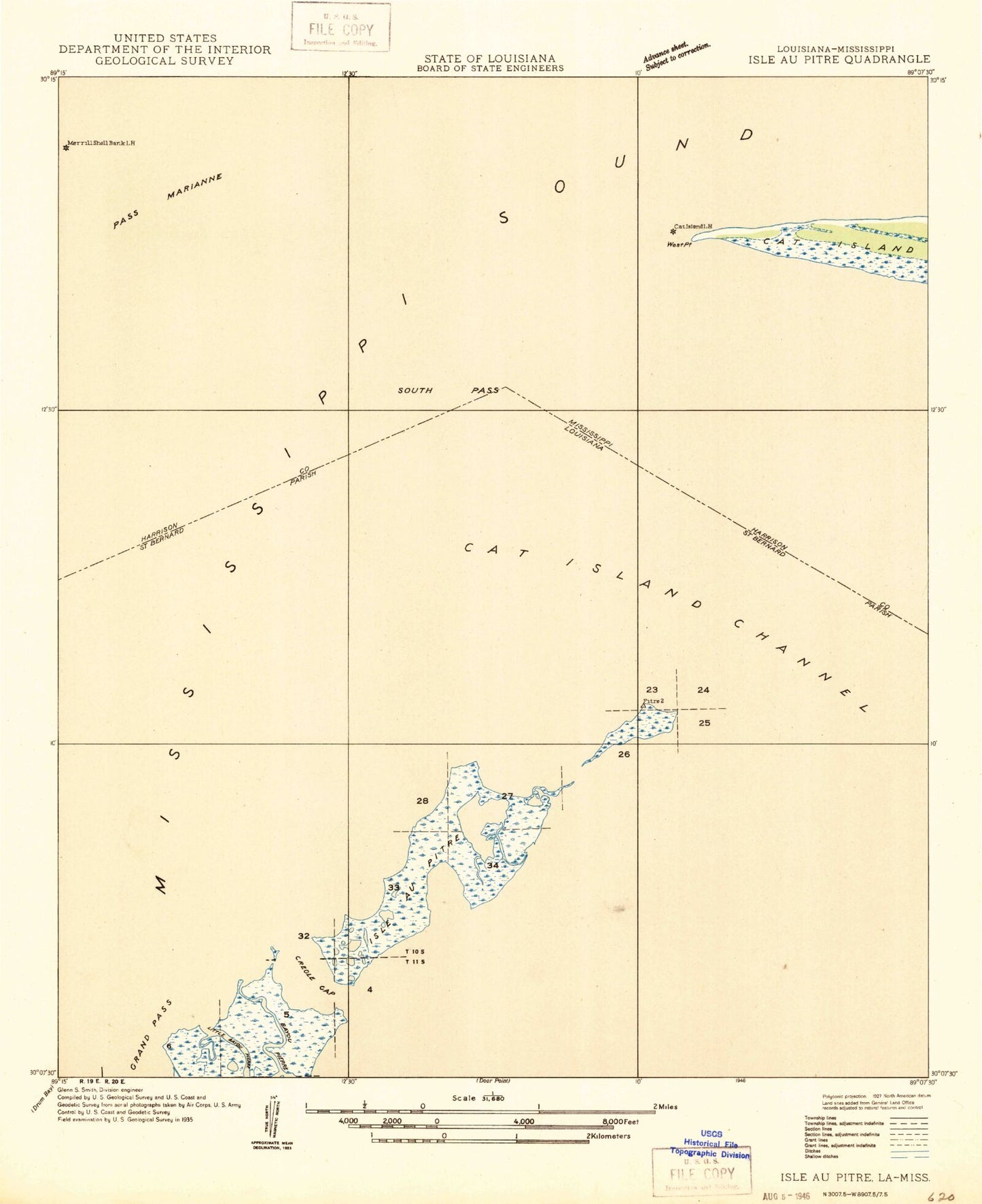 Classic USGS Isle au Pitre Louisiana 7.5'x7.5' Topo Map Image
