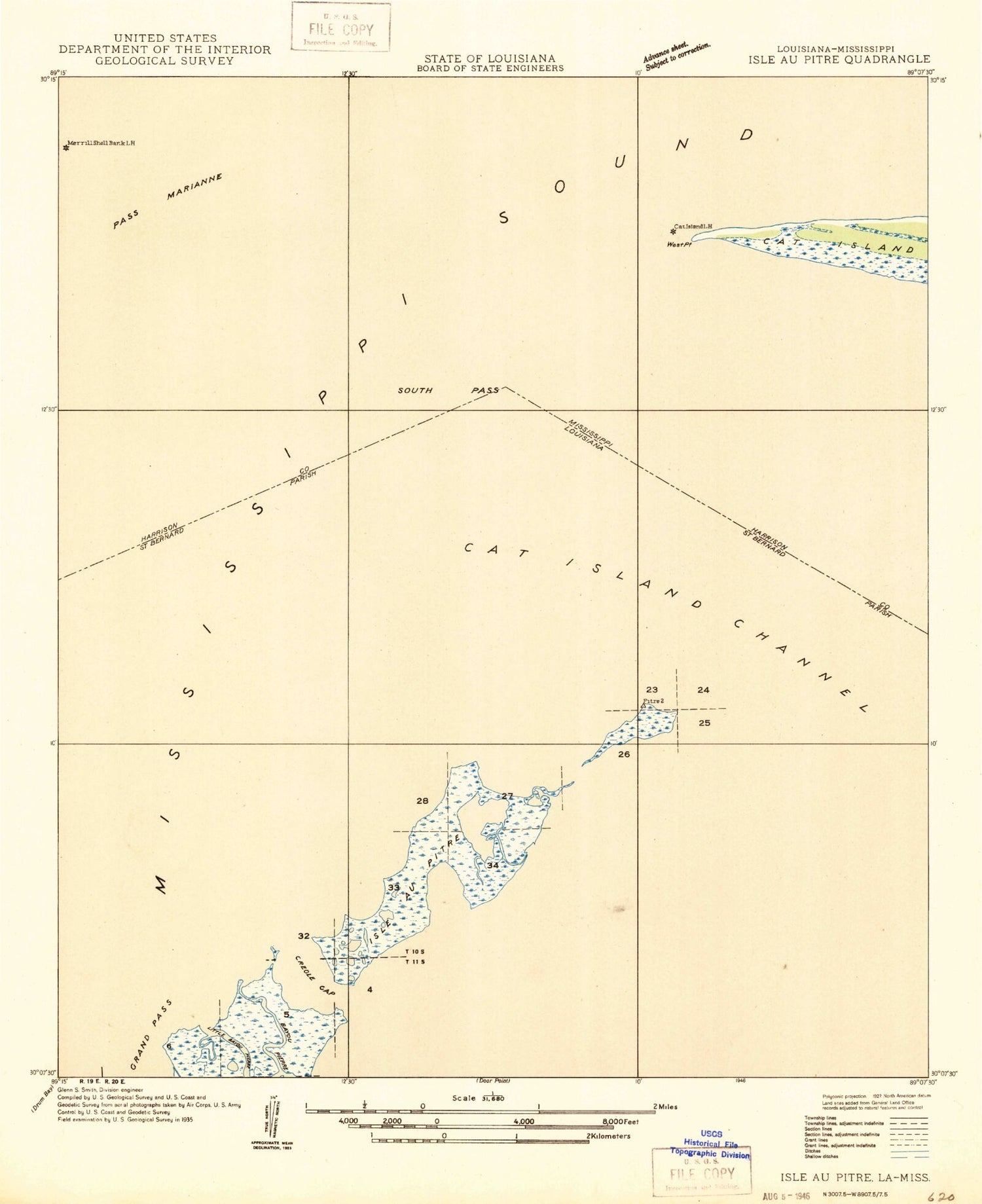 Classic USGS Isle au Pitre Louisiana 7.5'x7.5' Topo Map Image
