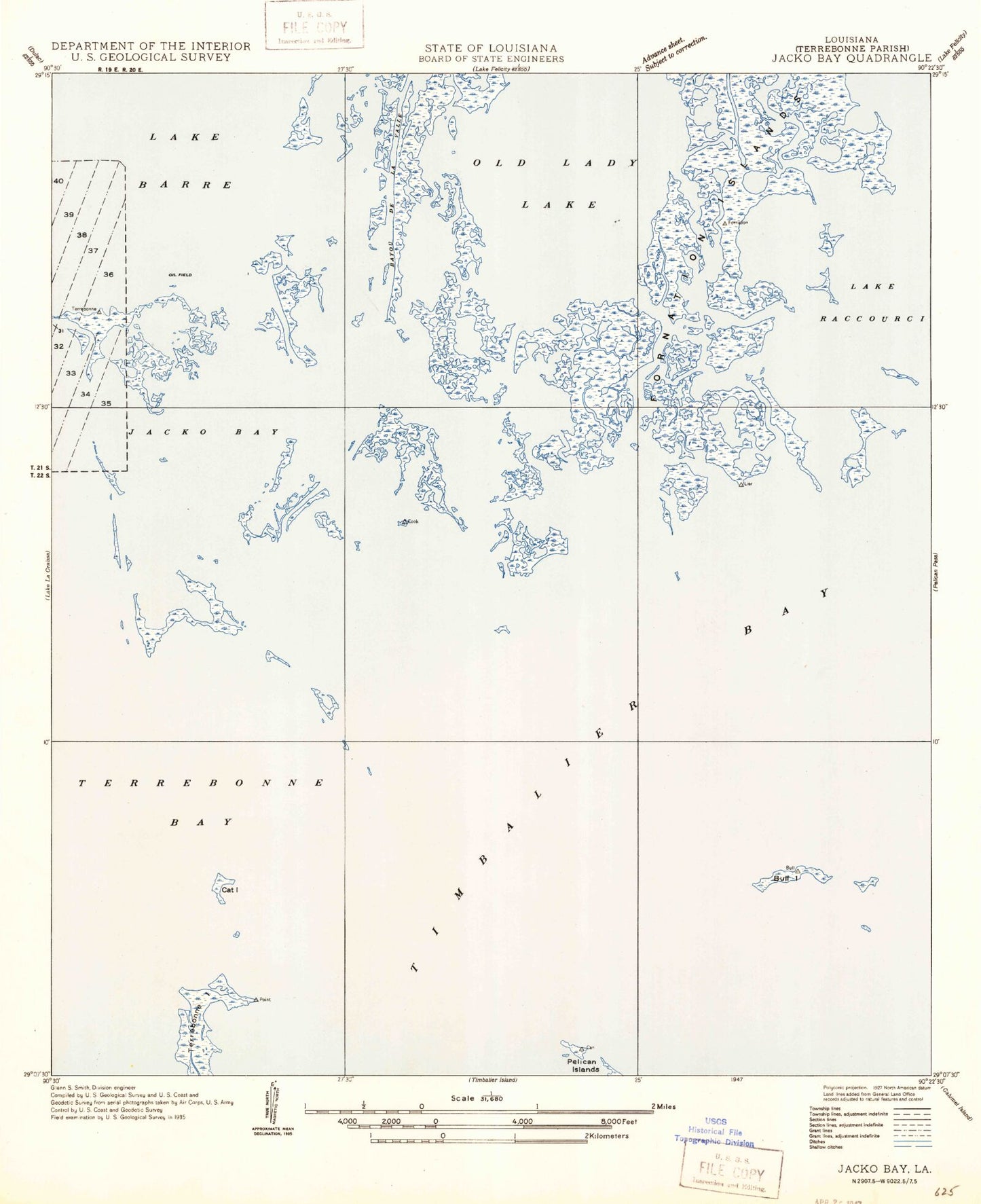 Classic USGS Jacko Bay Louisiana 7.5'x7.5' Topo Map Image