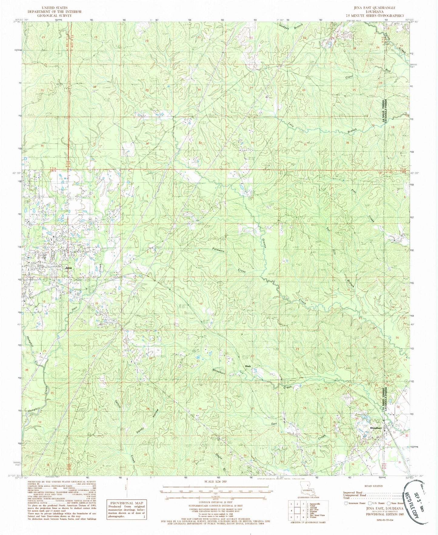 Classic USGS Jena East Louisiana 7.5'x7.5' Topo Map Image