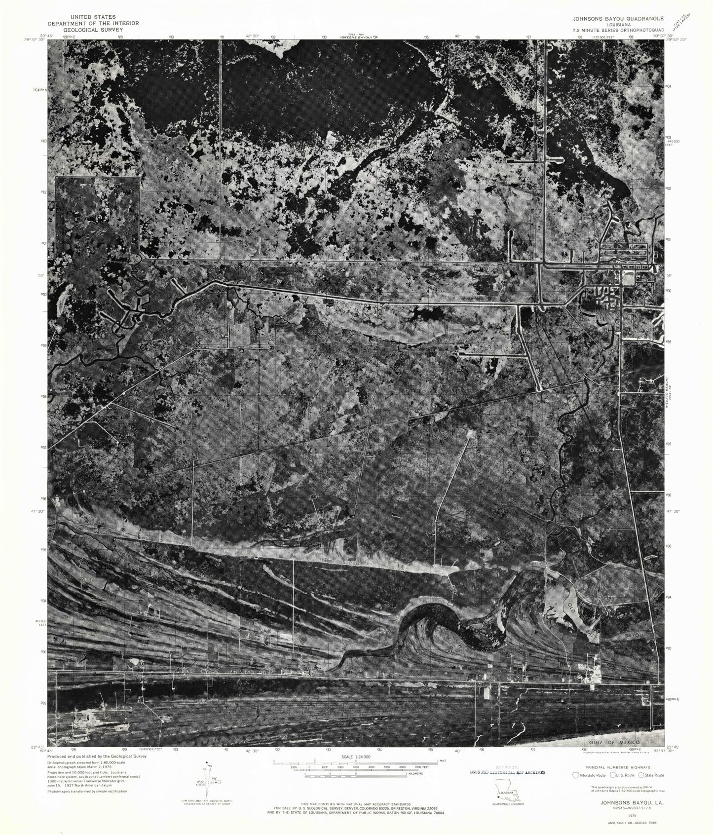 Classic USGS Johnson Bayou Louisiana 7.5'x7.5' Topo Map Image