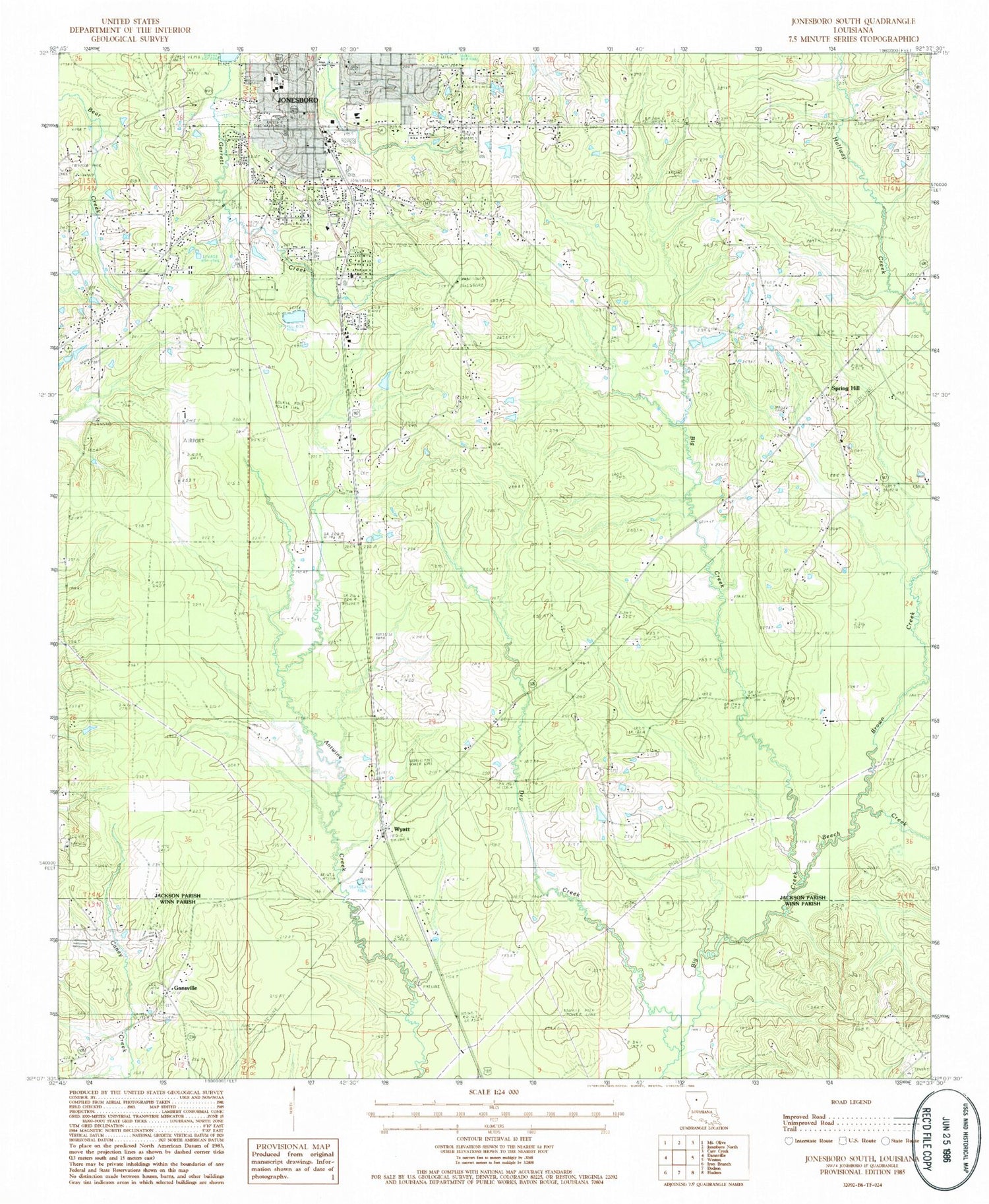 Classic USGS Jonesboro South Louisiana 7.5'x7.5' Topo Map Image