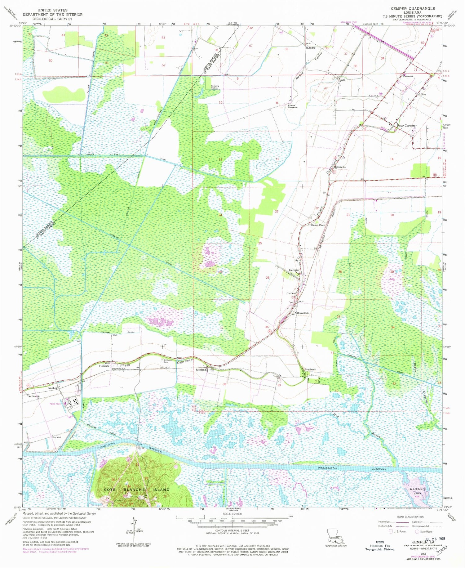 Classic USGS Kemper Louisiana 7.5'x7.5' Topo Map Image