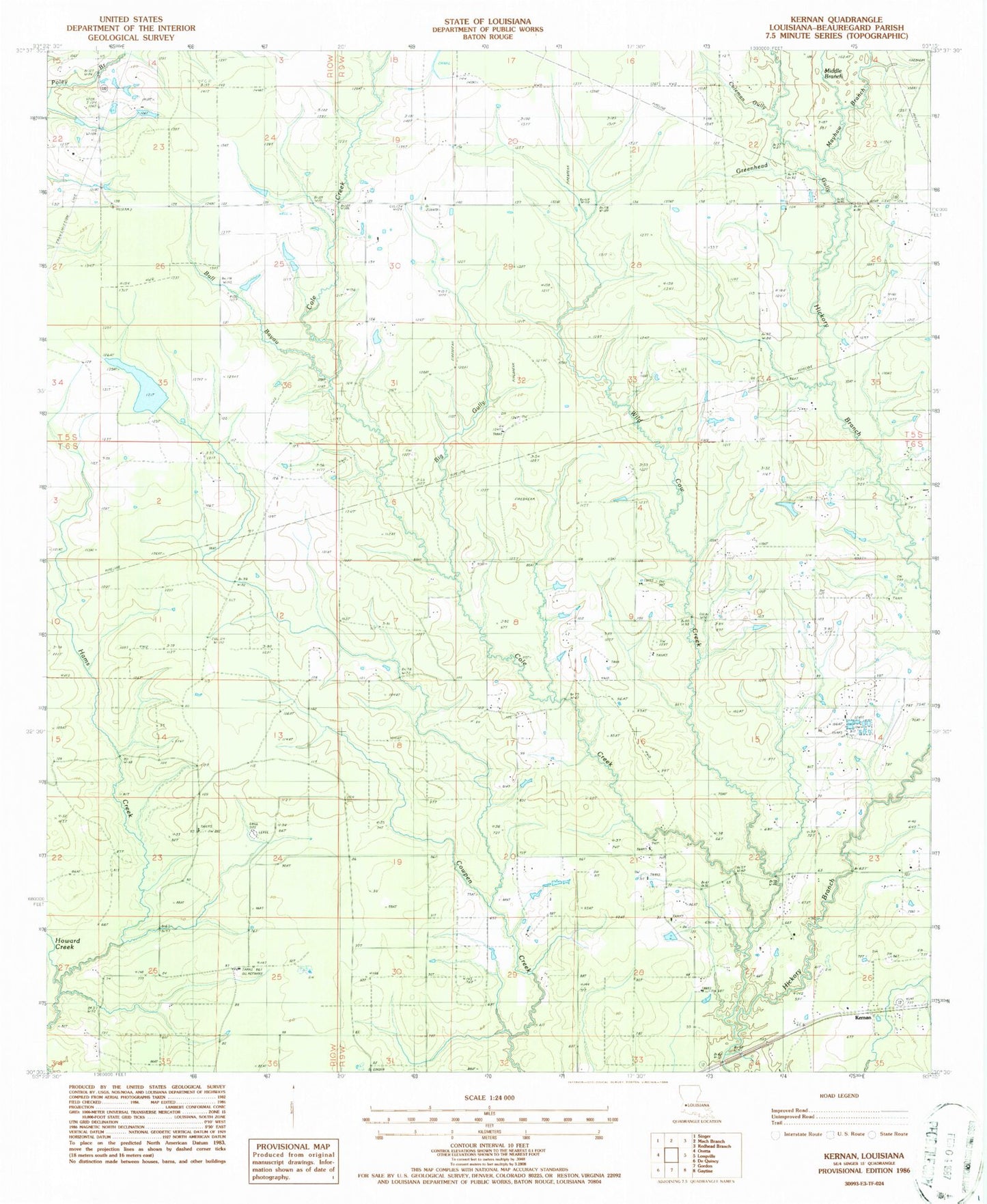 Classic USGS Kernan Louisiana 7.5'x7.5' Topo Map Image