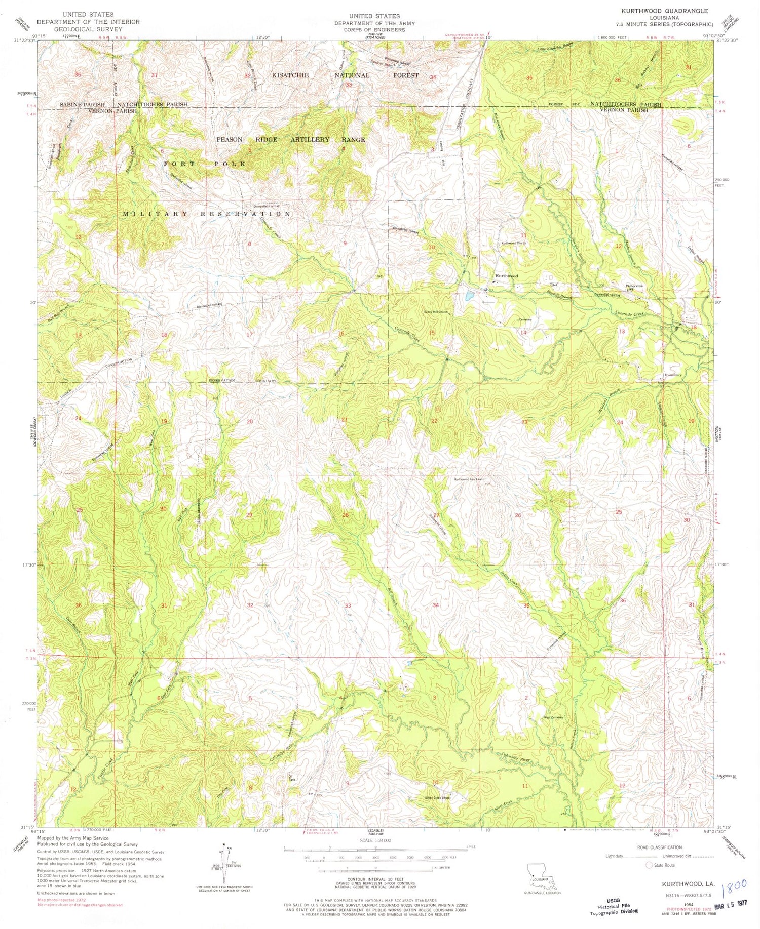 Classic USGS Kurthwood Louisiana 7.5'x7.5' Topo Map Image