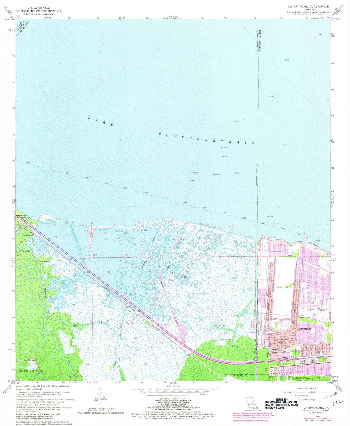 Classic USGS La Branche Louisiana 7.5'x7.5' Topo Map Image