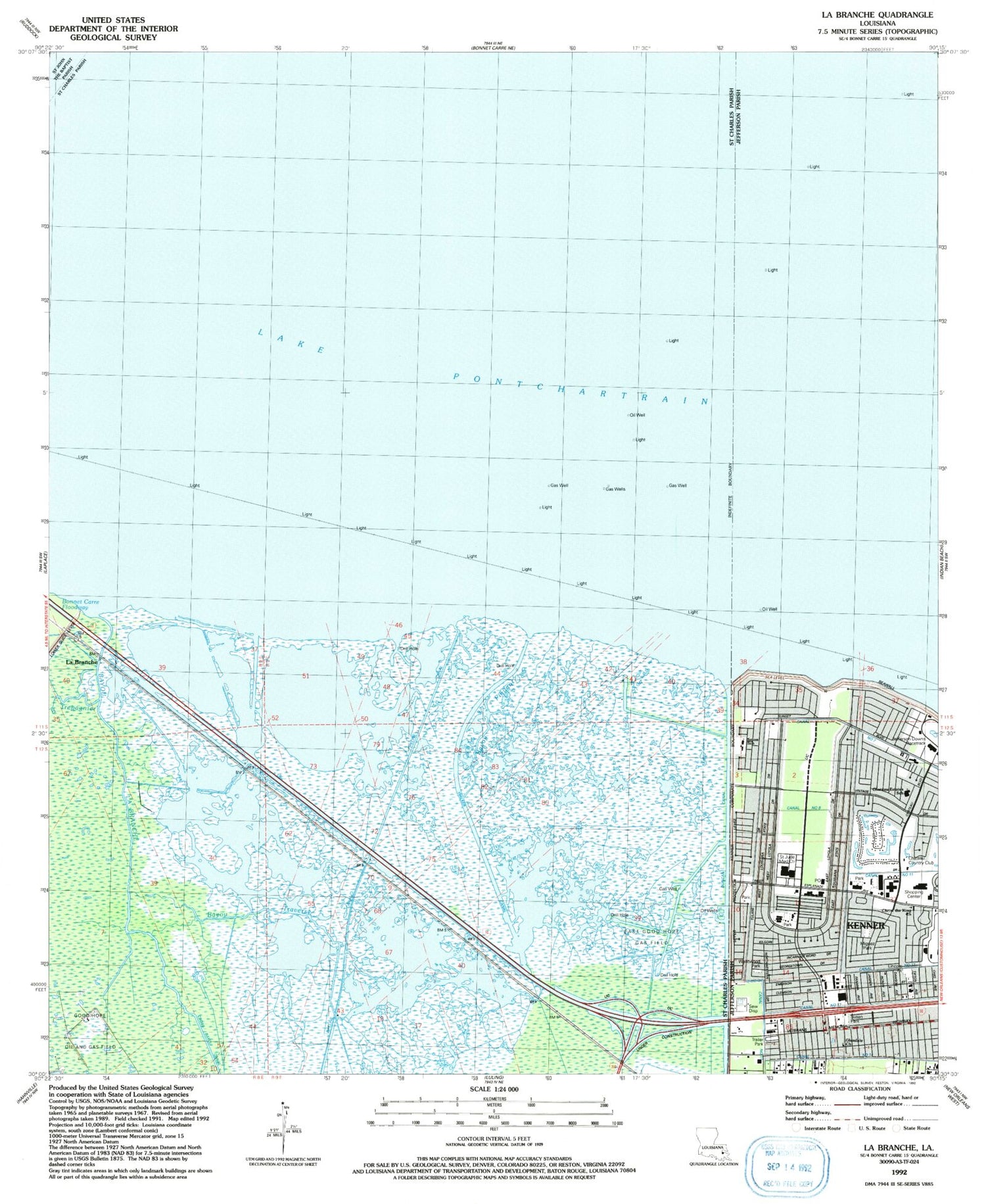 Classic USGS La Branche Louisiana 7.5'x7.5' Topo Map Image