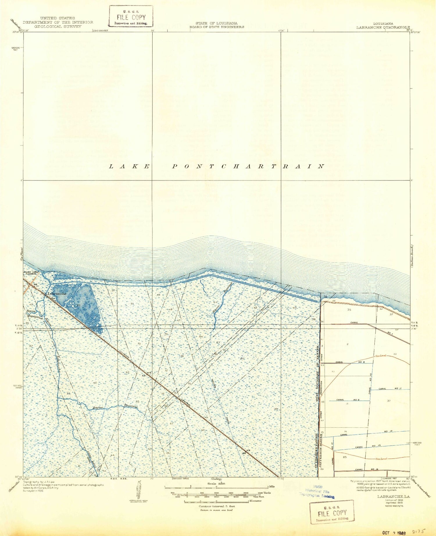 Classic USGS La Branche Louisiana 7.5'x7.5' Topo Map Image