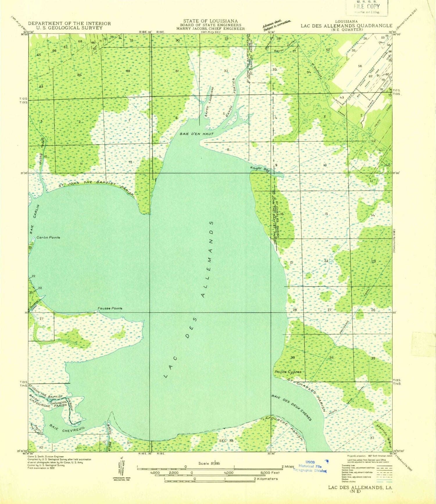 Classic USGS Lac des Allemands Louisiana 7.5'x7.5' Topo Map Image