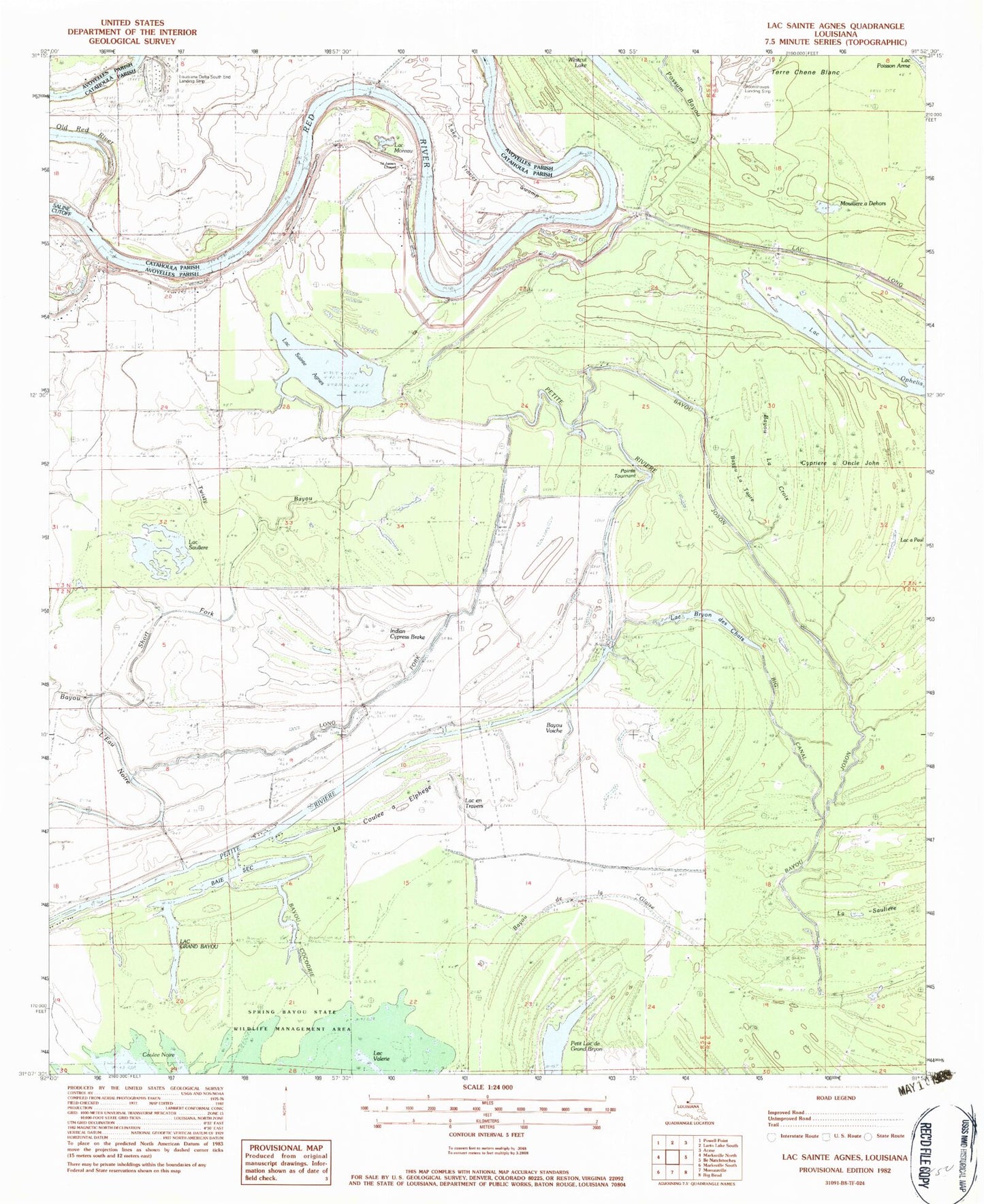 Classic USGS Lac Sainte Agnes Louisiana 7.5'x7.5' Topo Map Image