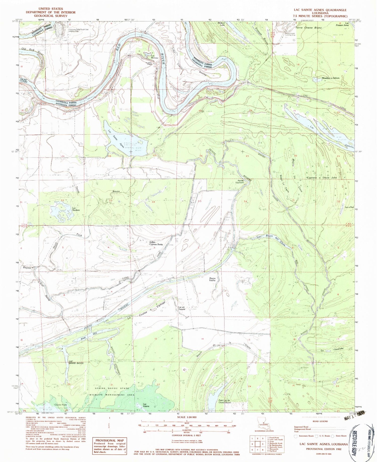 Classic USGS Lac Sainte Agnes Louisiana 7.5'x7.5' Topo Map Image