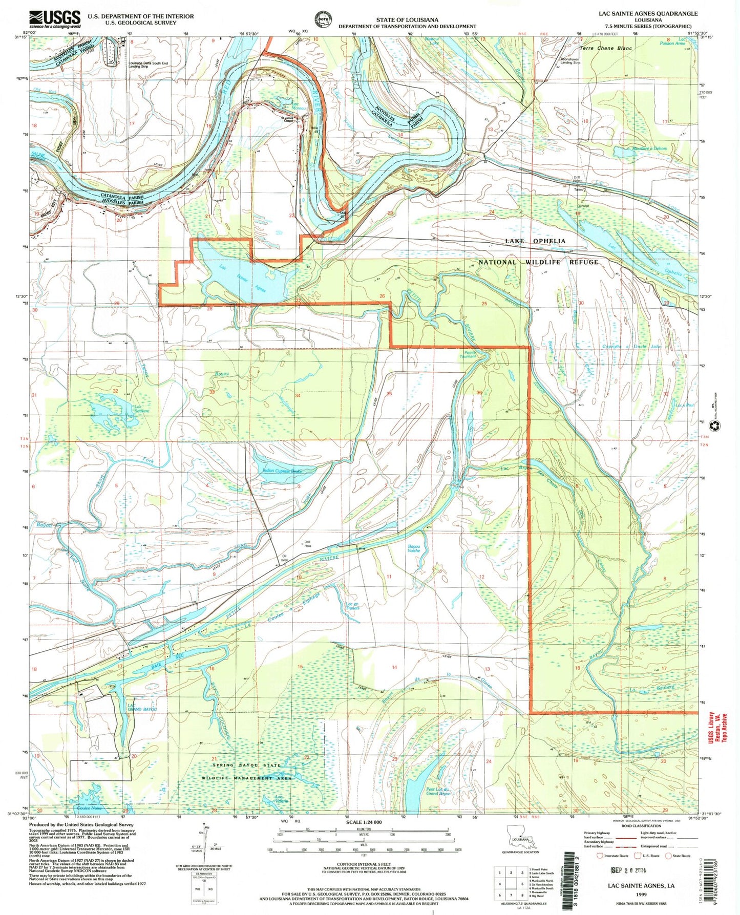 Classic USGS Lac Sainte Agnes Louisiana 7.5'x7.5' Topo Map Image