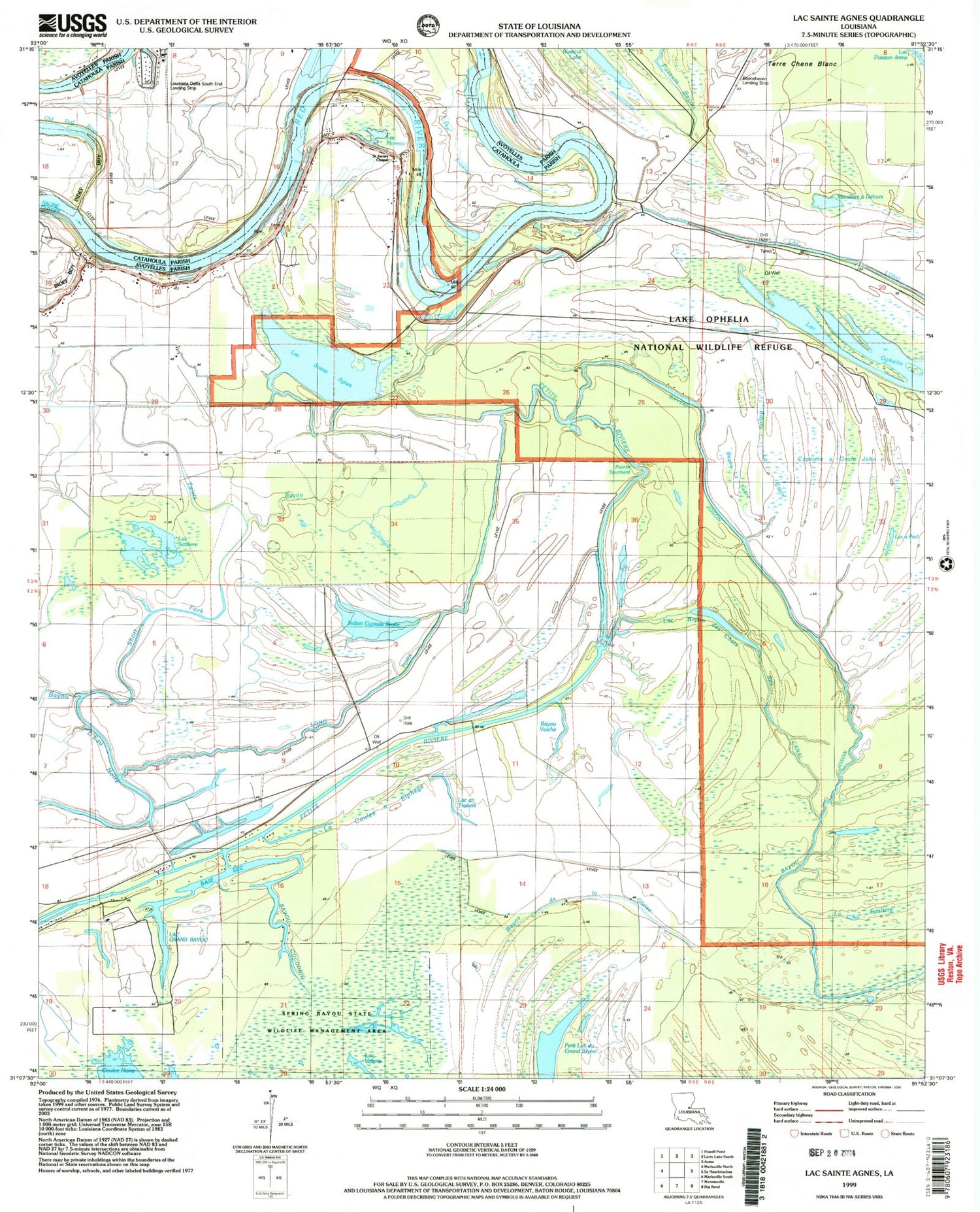 Classic USGS Lac Sainte Agnes Louisiana 7.5'x7.5' Topo Map Image