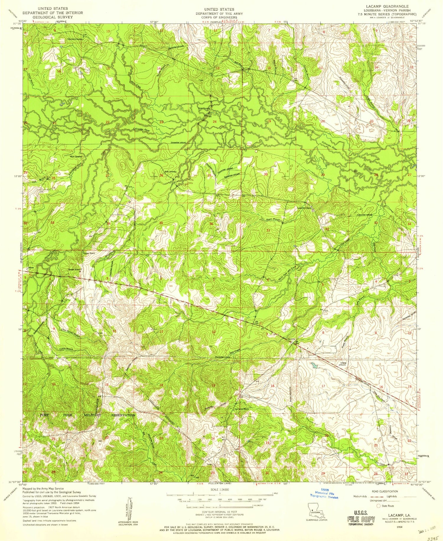 Classic USGS Lacamp Louisiana 7.5'x7.5' Topo Map Image