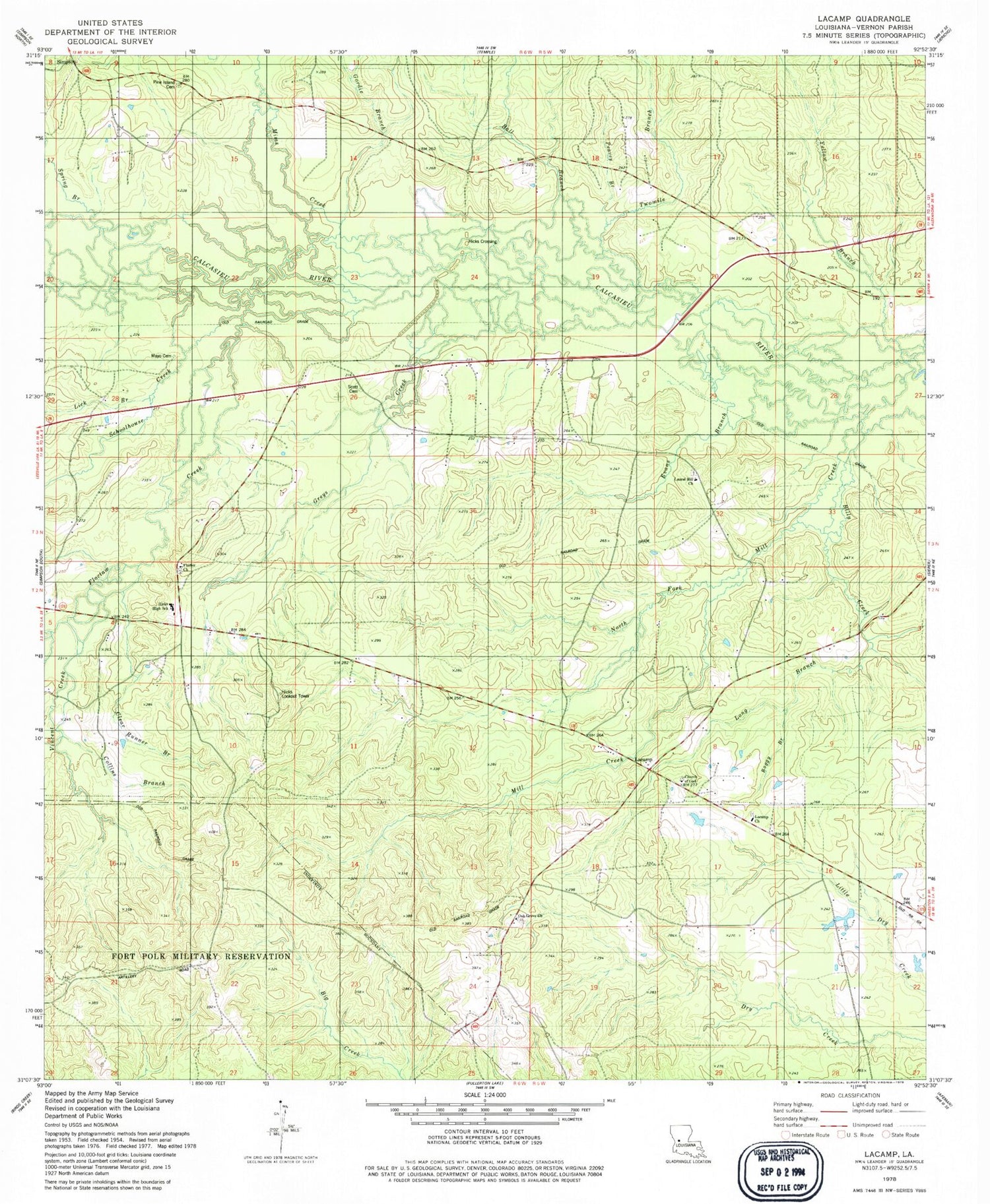 Classic USGS Lacamp Louisiana 7.5'x7.5' Topo Map Image
