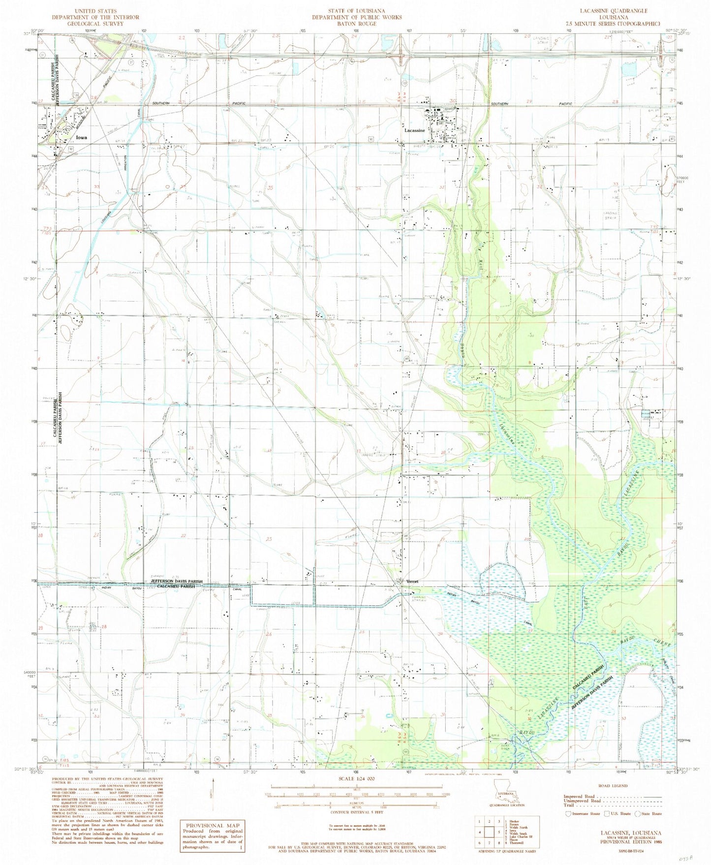 Classic USGS Lacassine Louisiana 7.5'x7.5' Topo Map Image