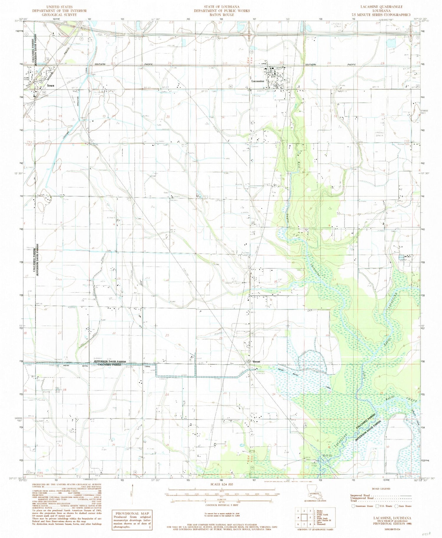 Classic USGS Lacassine Louisiana 7.5'x7.5' Topo Map Image
