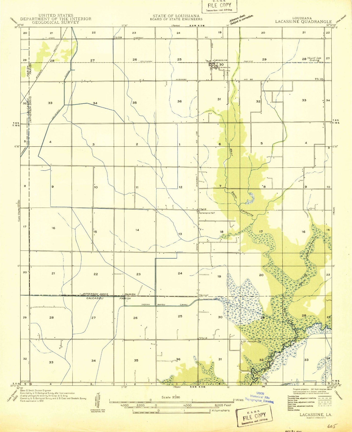 Classic USGS Lacassine Louisiana 7.5'x7.5' Topo Map Image