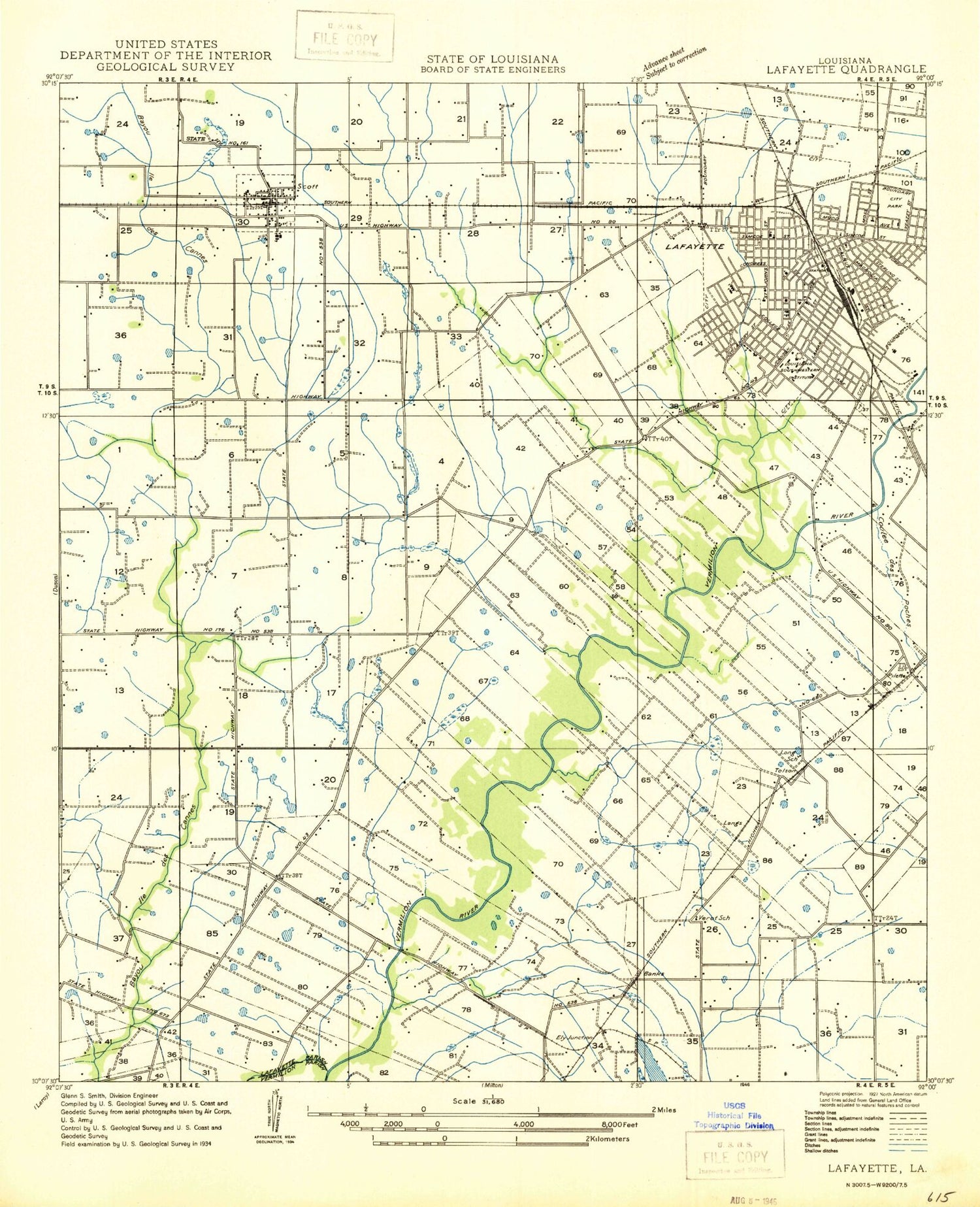 Classic USGS Lafayette Louisiana 7.5'x7.5' Topo Map Image