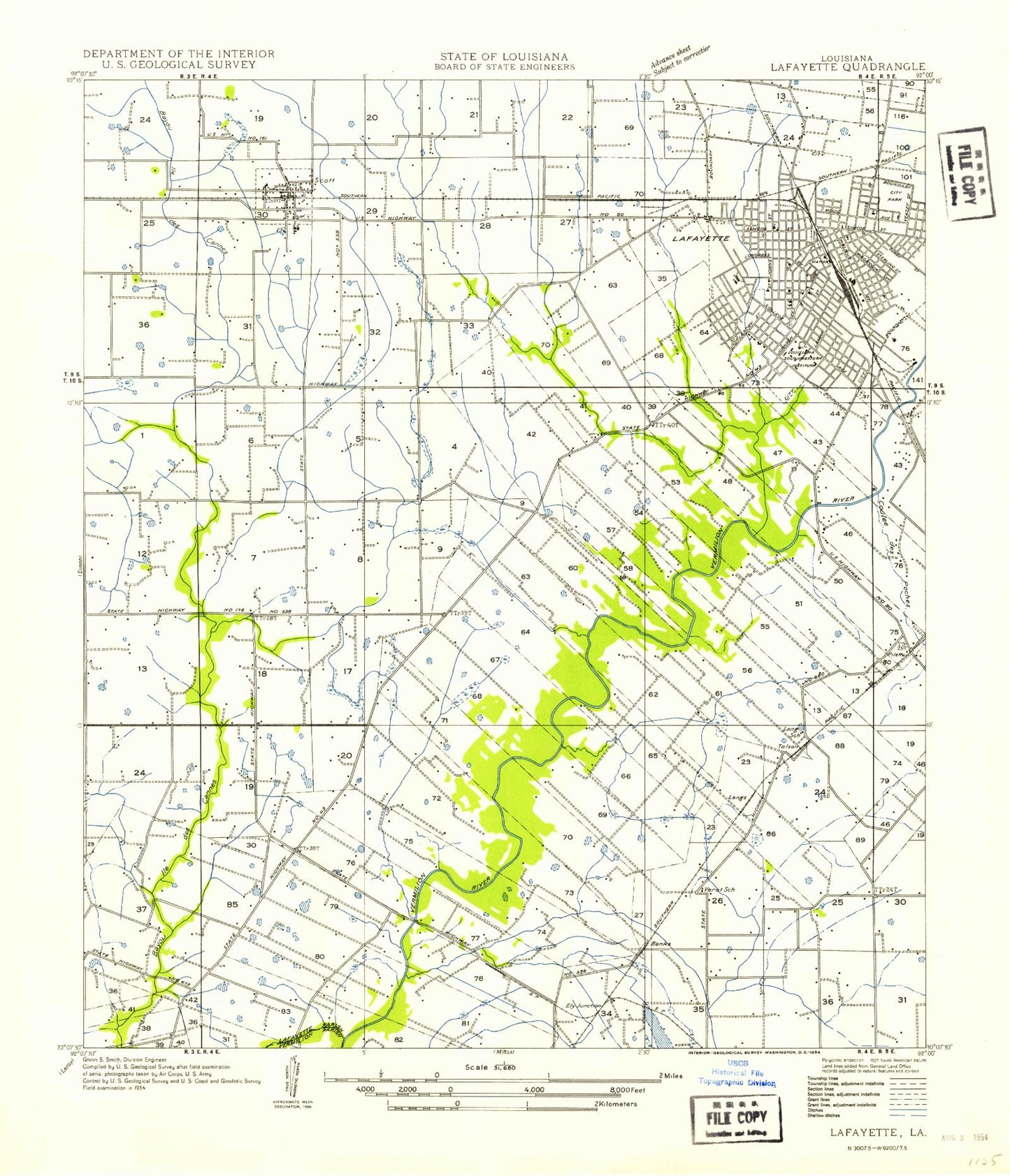 Classic USGS Lafayette Louisiana 7.5'x7.5' Topo Map Image