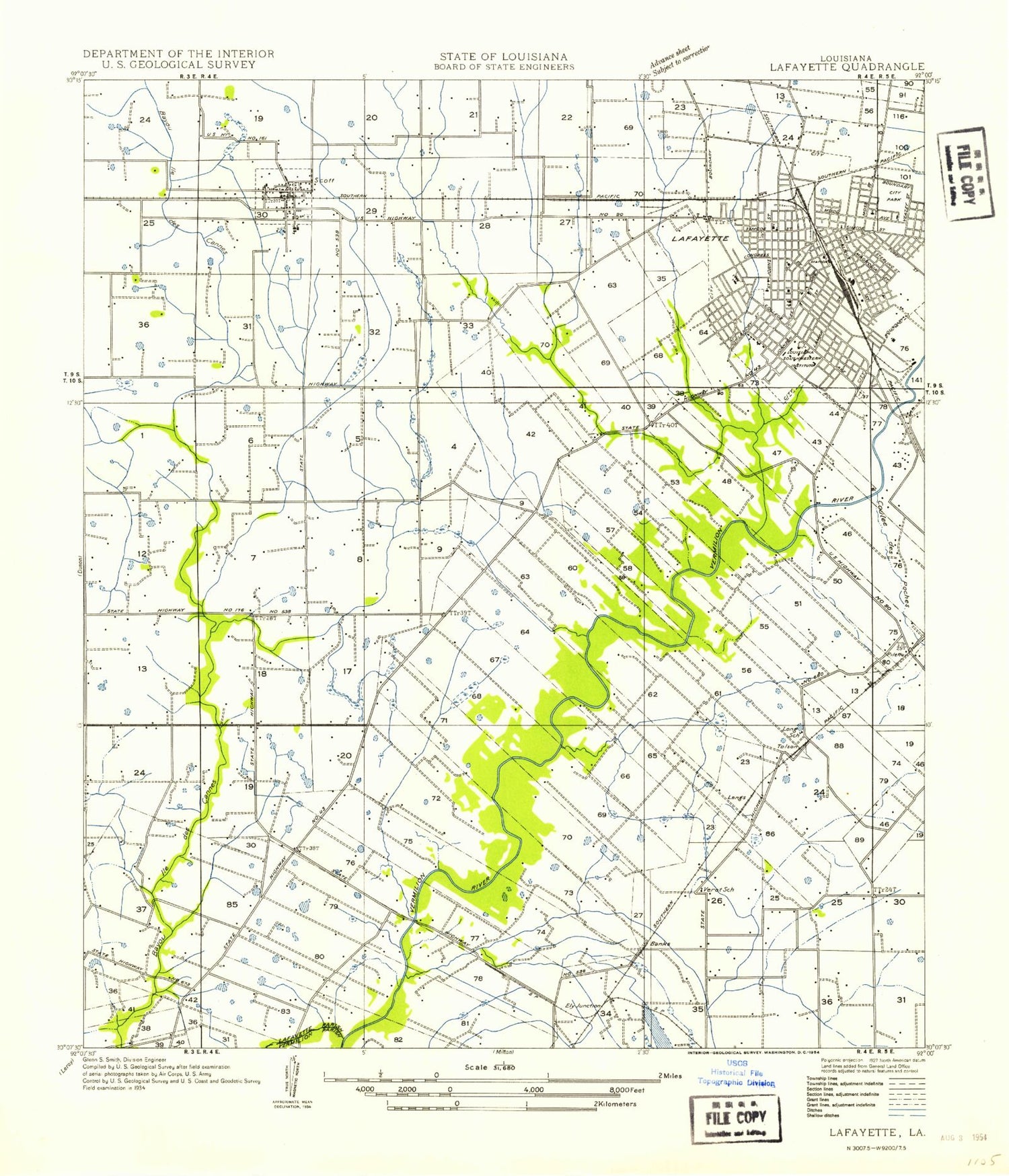 Classic USGS Lafayette Louisiana 7.5'x7.5' Topo Map Image