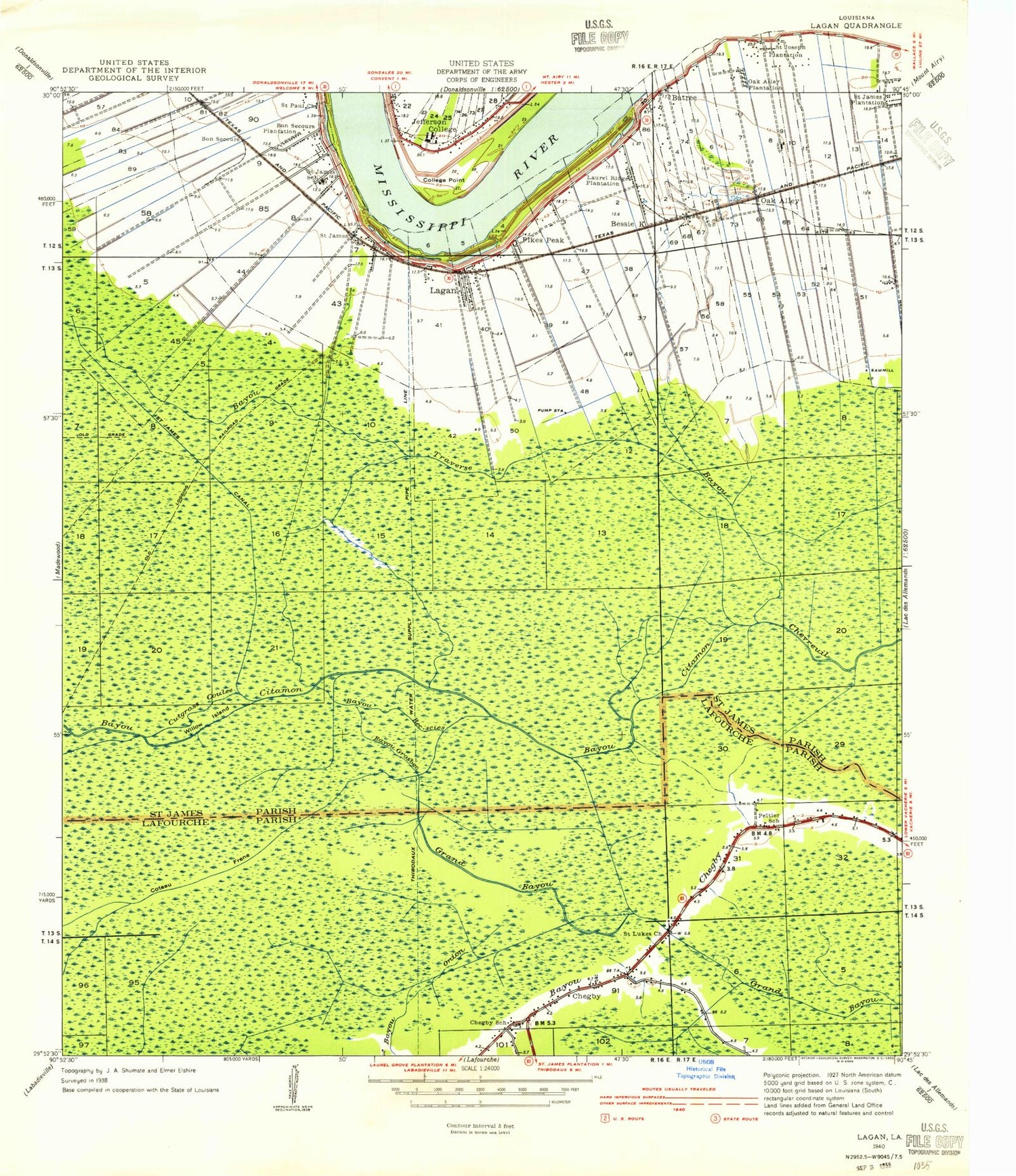 Classic USGS Lagan Louisiana 7.5'x7.5' Topo Map Image