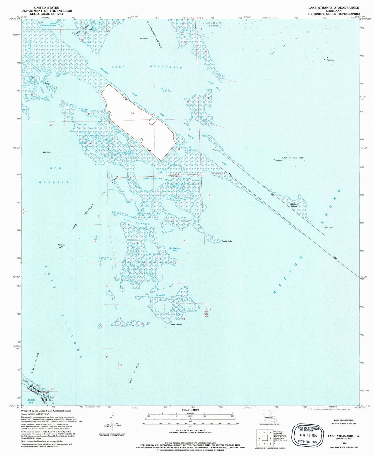 Classic USGS Lake Athanasio Louisiana 7.5'x7.5' Topo Map Image