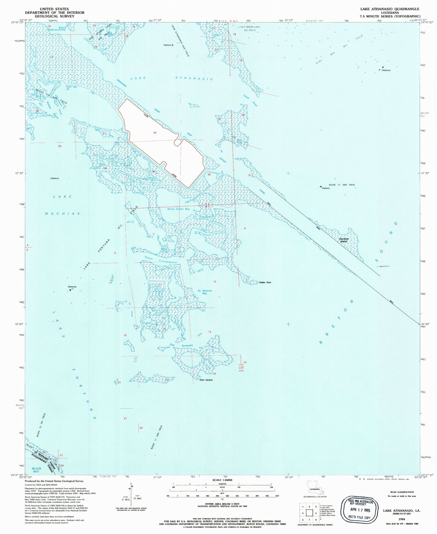 Classic USGS Lake Athanasio Louisiana 7.5'x7.5' Topo Map Image
