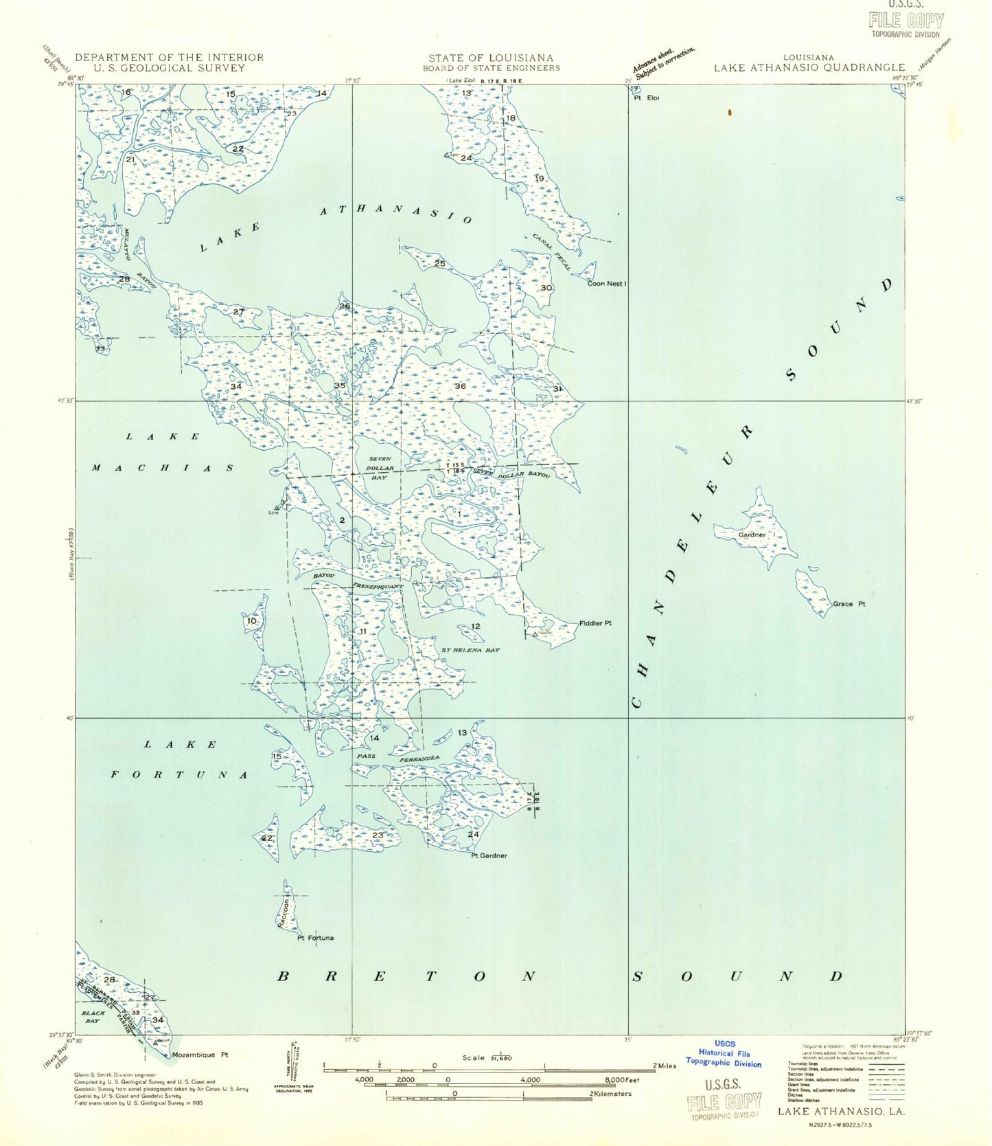 Classic USGS Lake Athanasio Louisiana 7.5'x7.5' Topo Map Image
