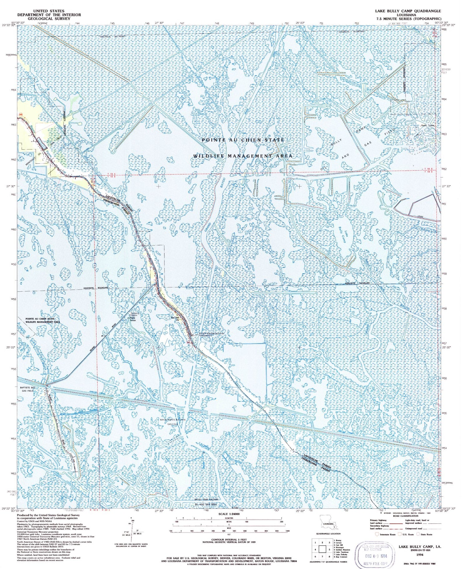 Classic USGS Lake Bully Camp Louisiana 7.5'x7.5' Topo Map Image