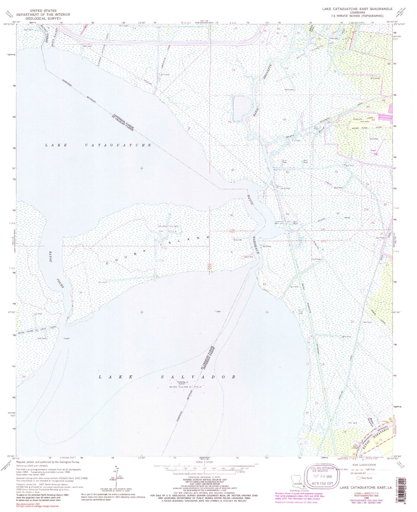 Classic USGS Lake Cataouatche East Louisiana 7.5'x7.5' Topo Map Image