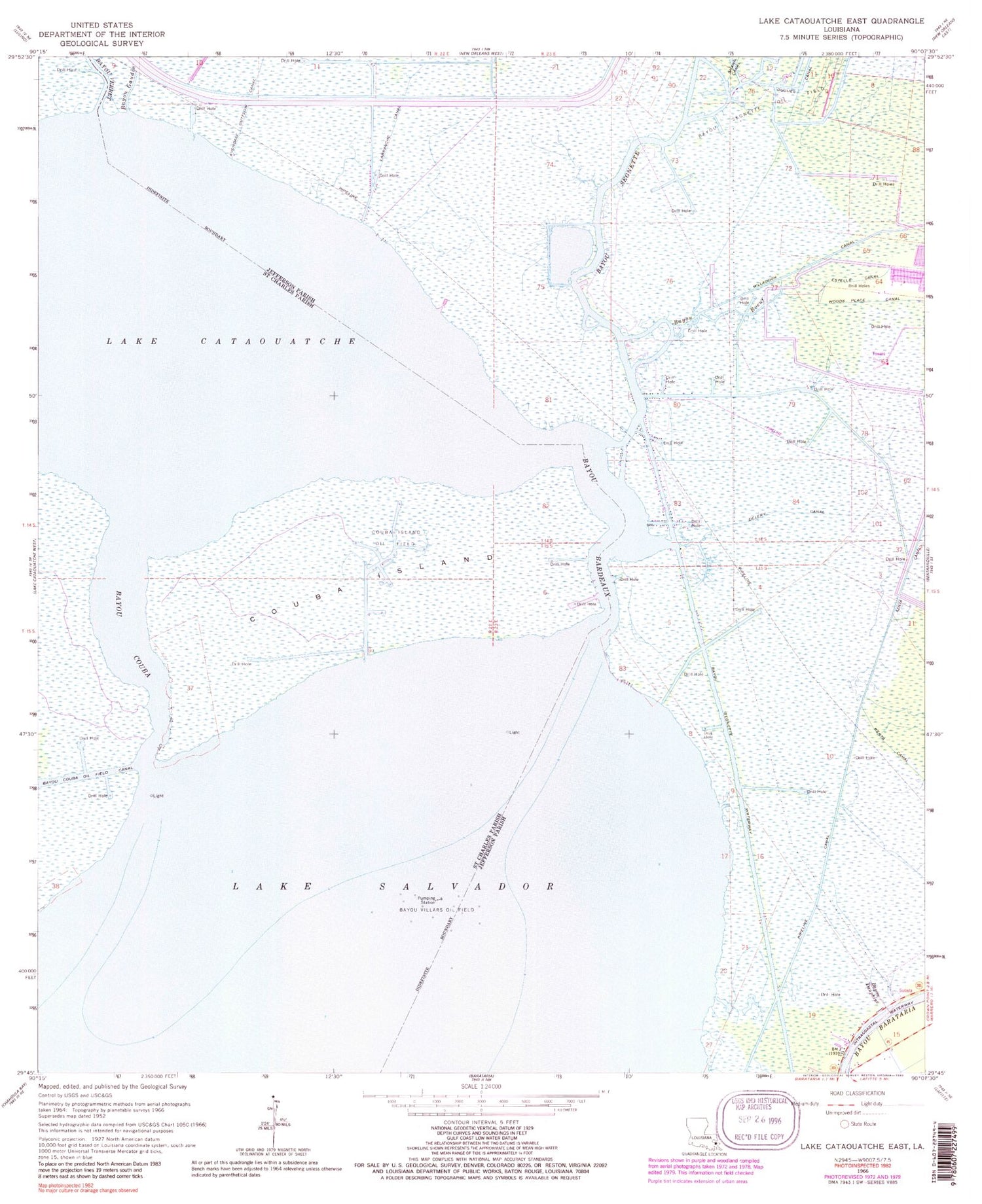 Classic USGS Lake Cataouatche East Louisiana 7.5'x7.5' Topo Map Image