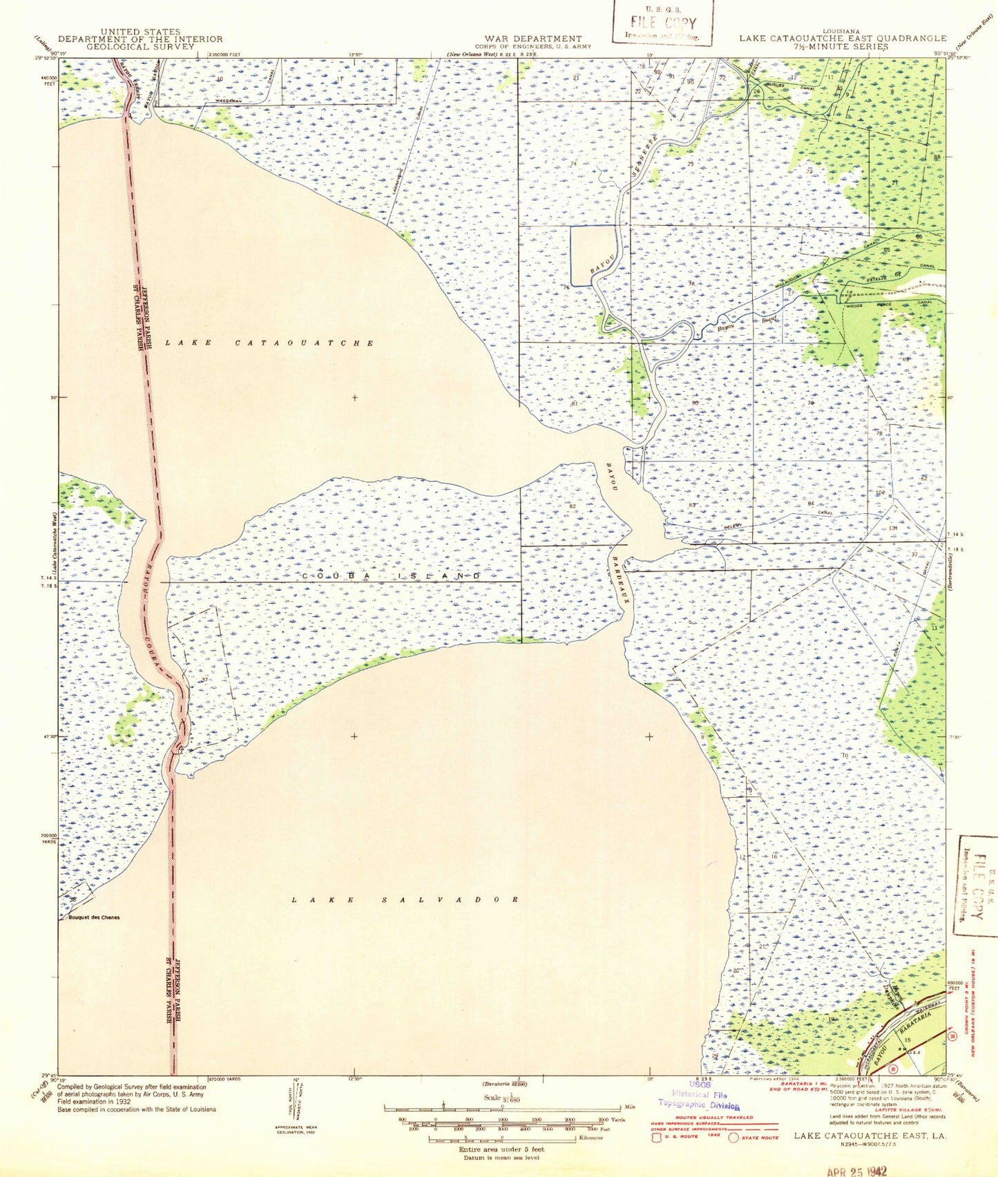 Classic USGS Lake Cataouatche East Louisiana 7.5'x7.5' Topo Map Image
