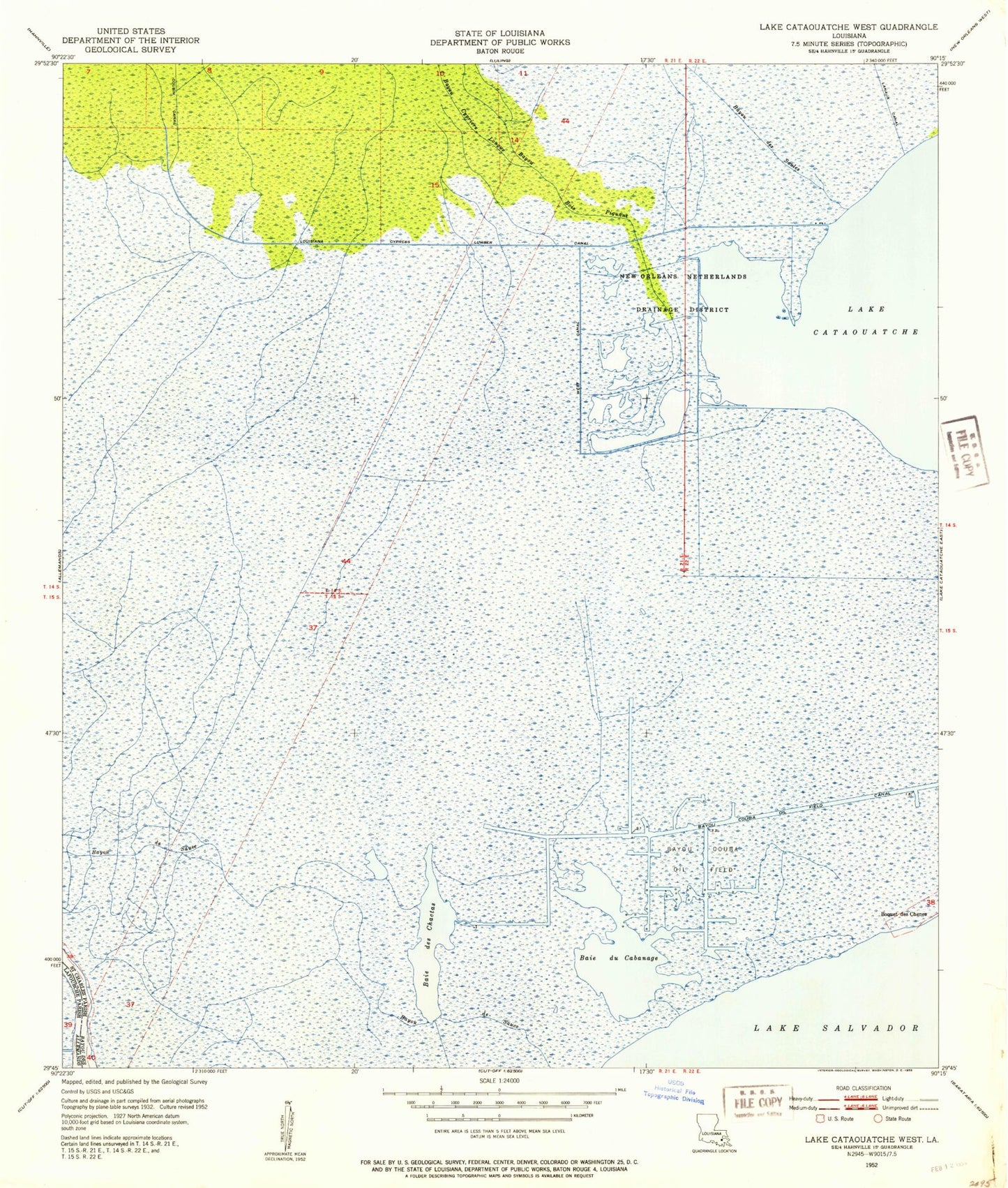 Classic USGS Lake Cataouatche West Louisiana 7.5'x7.5' Topo Map Image