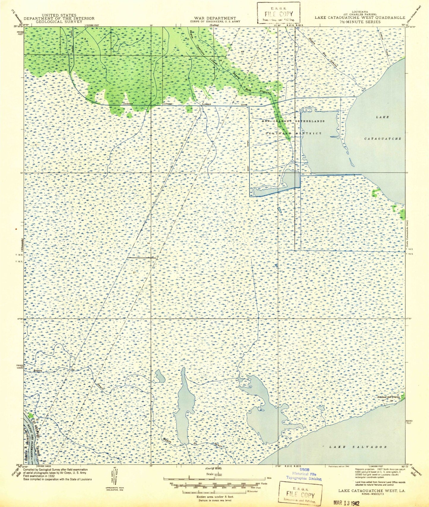 Classic USGS Lake Cataouatche West Louisiana 7.5'x7.5' Topo Map Image