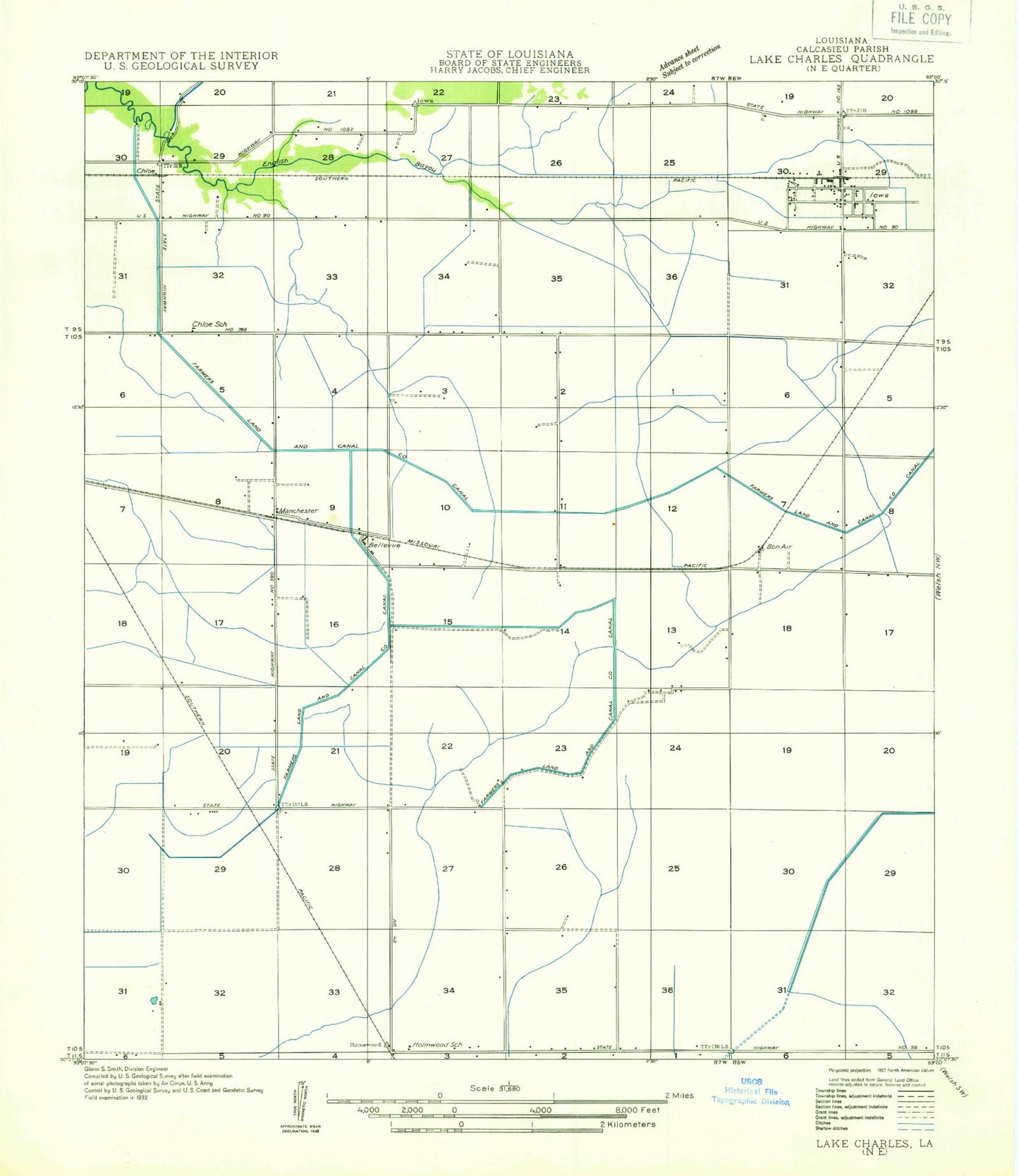 Classic USGS Iowa Louisiana 7.5'x7.5' Topo Map Image