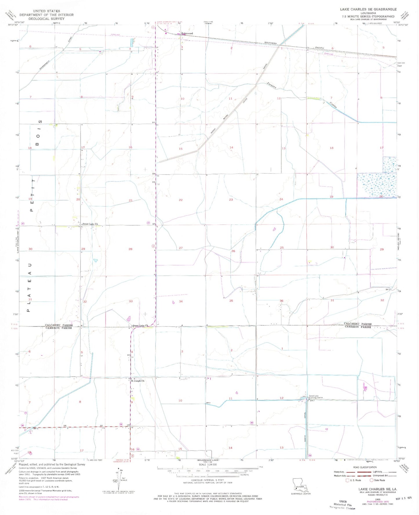 Classic USGS Lake Charles SE Louisiana 7.5'x7.5' Topo Map Image