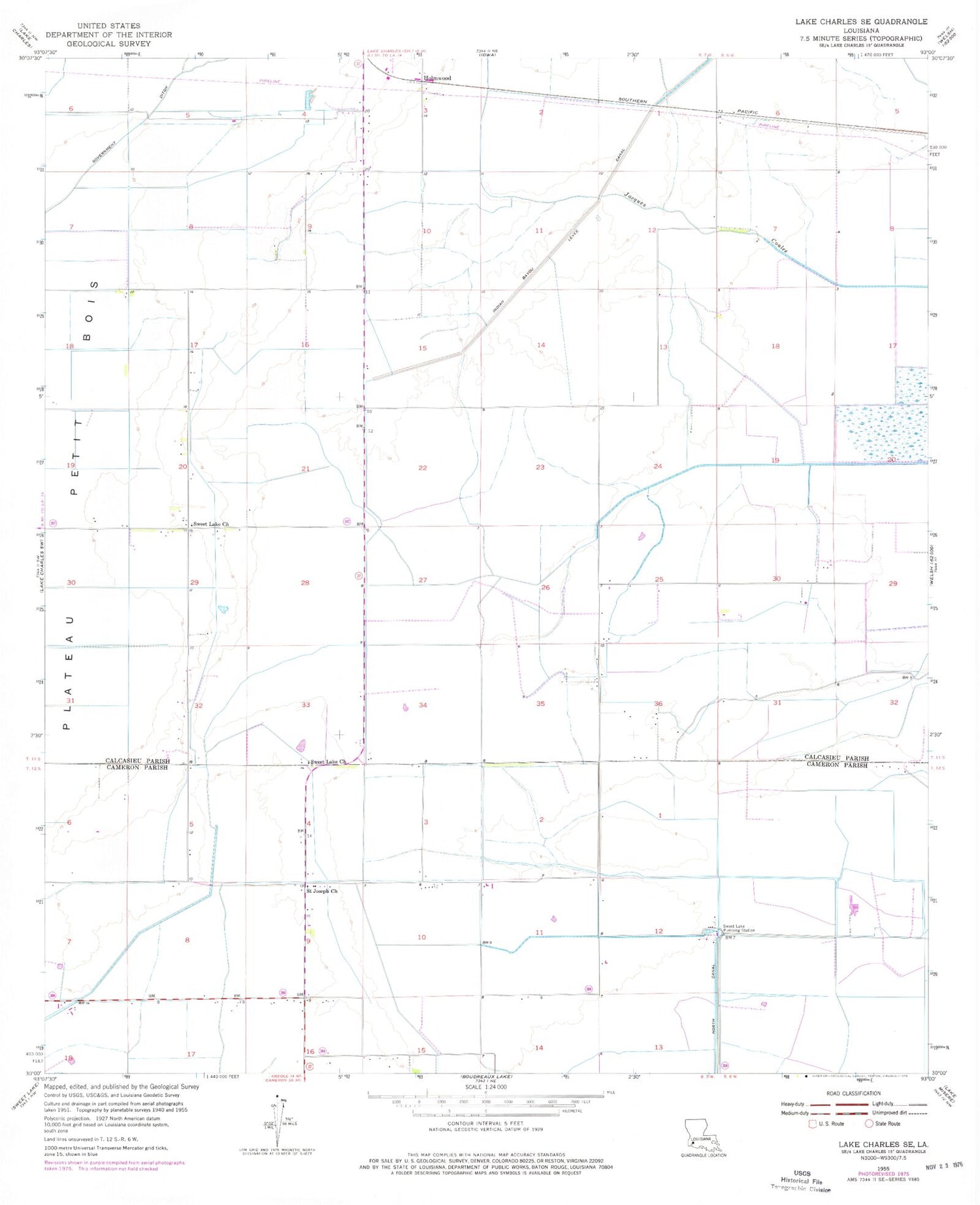 Classic USGS Lake Charles SE Louisiana 7.5'x7.5' Topo Map Image