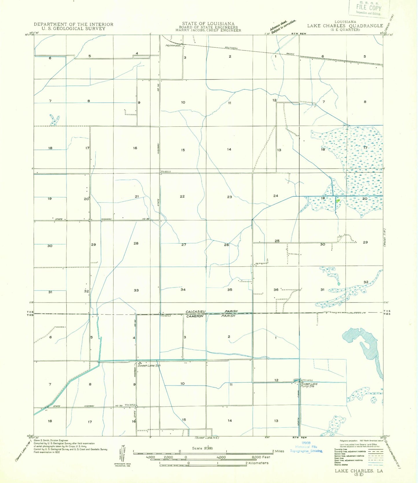 Classic USGS Lake Charles SE Louisiana 7.5'x7.5' Topo Map Image