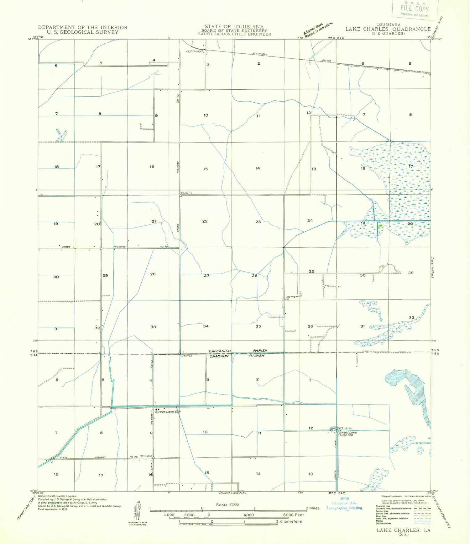 Classic USGS Lake Charles SE Louisiana 7.5'x7.5' Topo Map Image